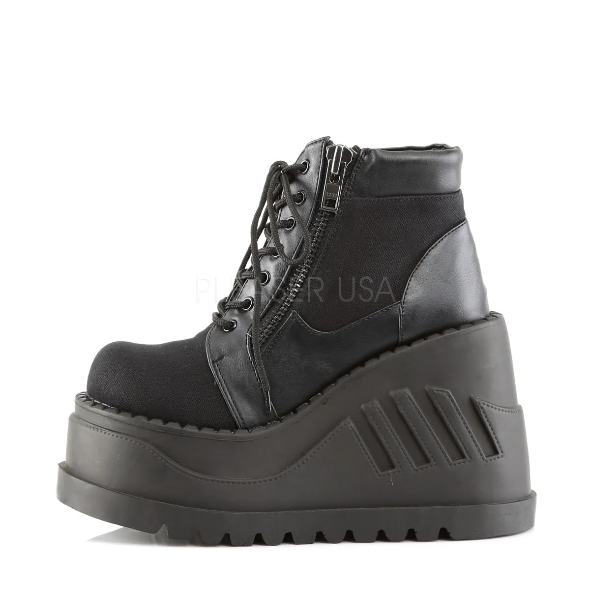 Demonia STOMP-10 Black Canvas-Vegan Leather Boots
