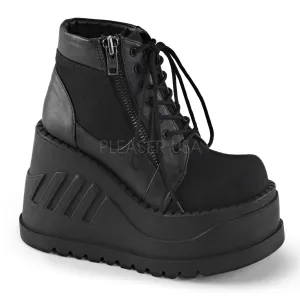 Demonia STOMP-10 Black Canvas-Vegan Leather Boots