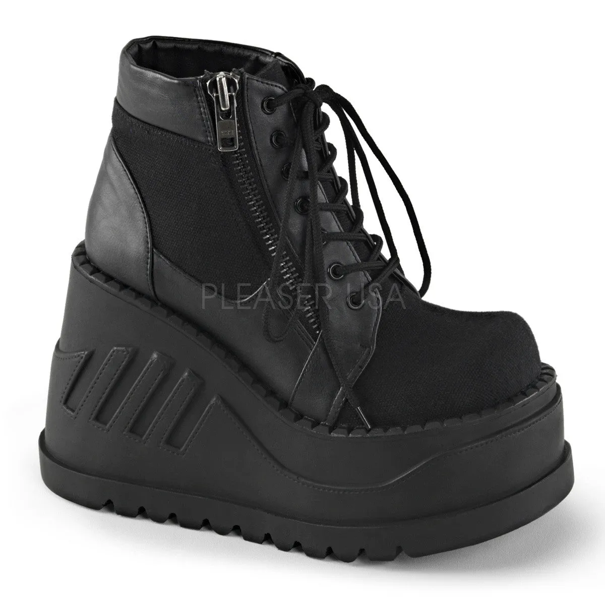 Demonia STOMP-10 Black Canvas-Vegan Leather Boots