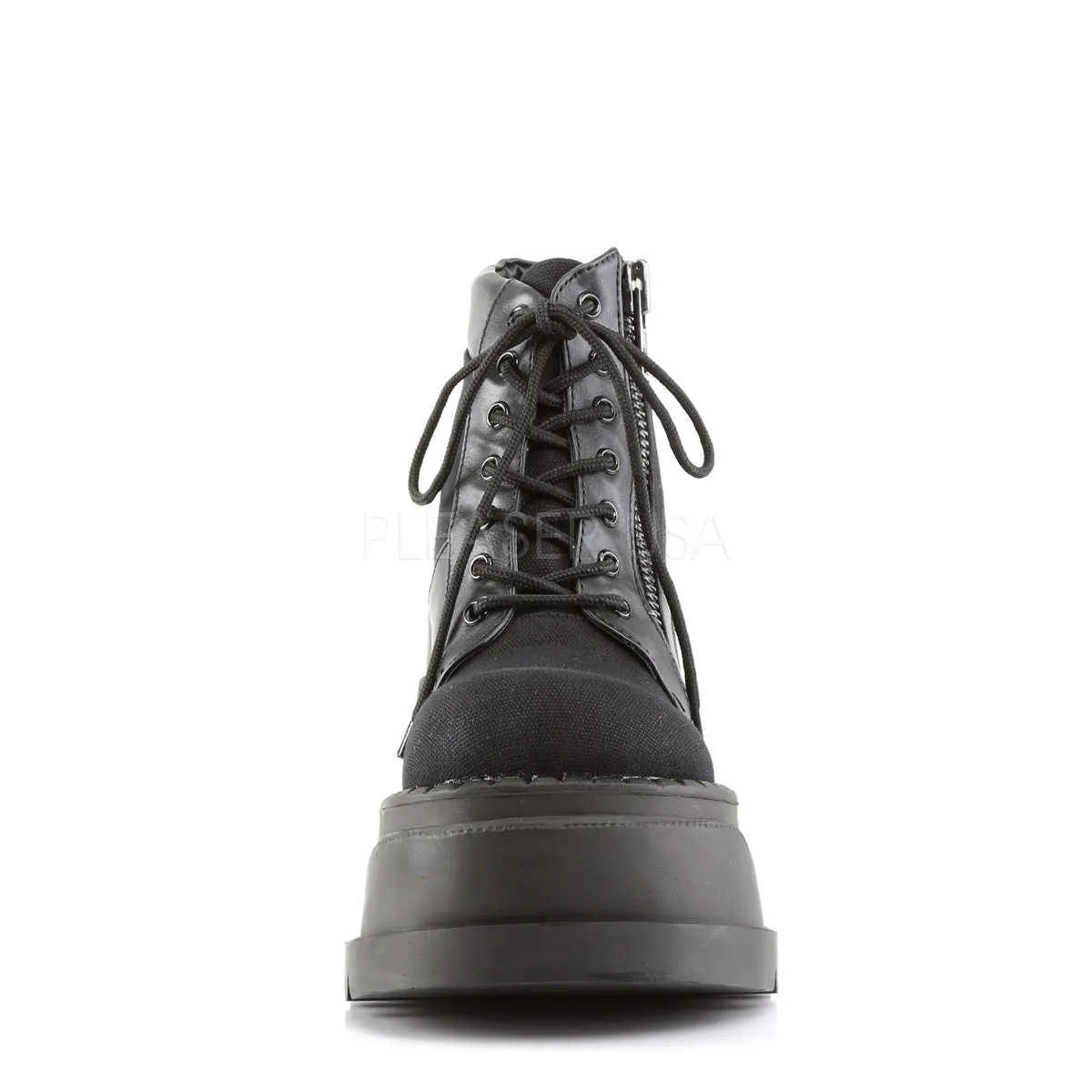 Demonia STOMP-10 Black Canvas-Vegan Leather Boots