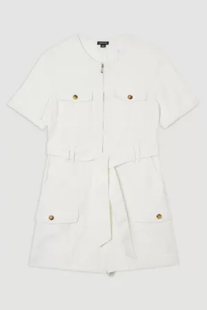 Denim Cargo Pocket Belted Playsuit
