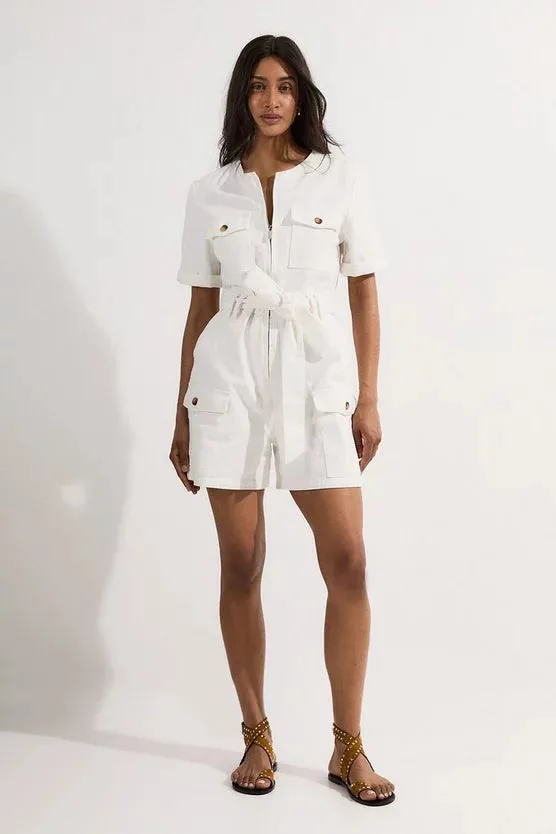 Denim Cargo Pocket Belted Playsuit