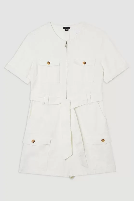 Denim Cargo Pocket Belted Playsuit