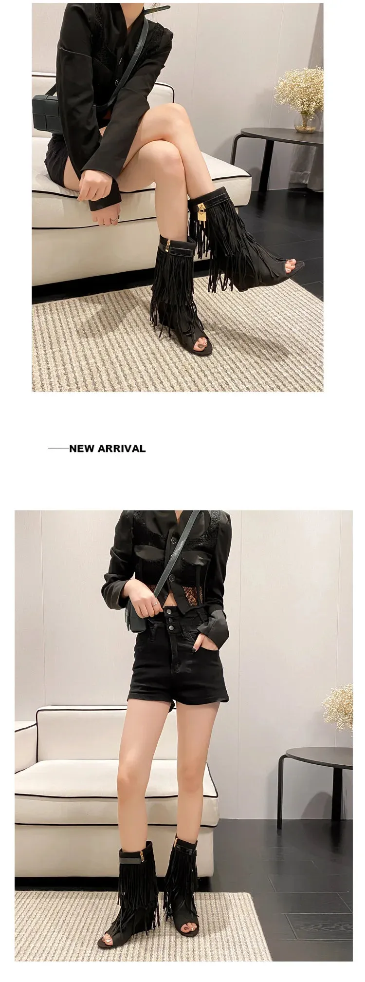 Designer Fringe Wedges Boot Sandals Woman High Heels Open Toe Party Prom Shoes Sexy Zipper Female Pumps Women Boots