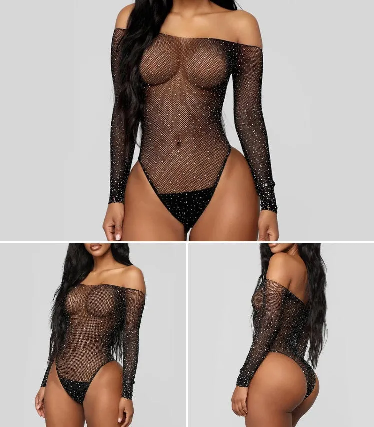 Diamond Bodysuit | Sexy Bodysuit | Rhinestone Bodysuit | Womens Bodysuit | Womens Jumpsuit | Crystal Bodysuit | See Through Jumpsuit