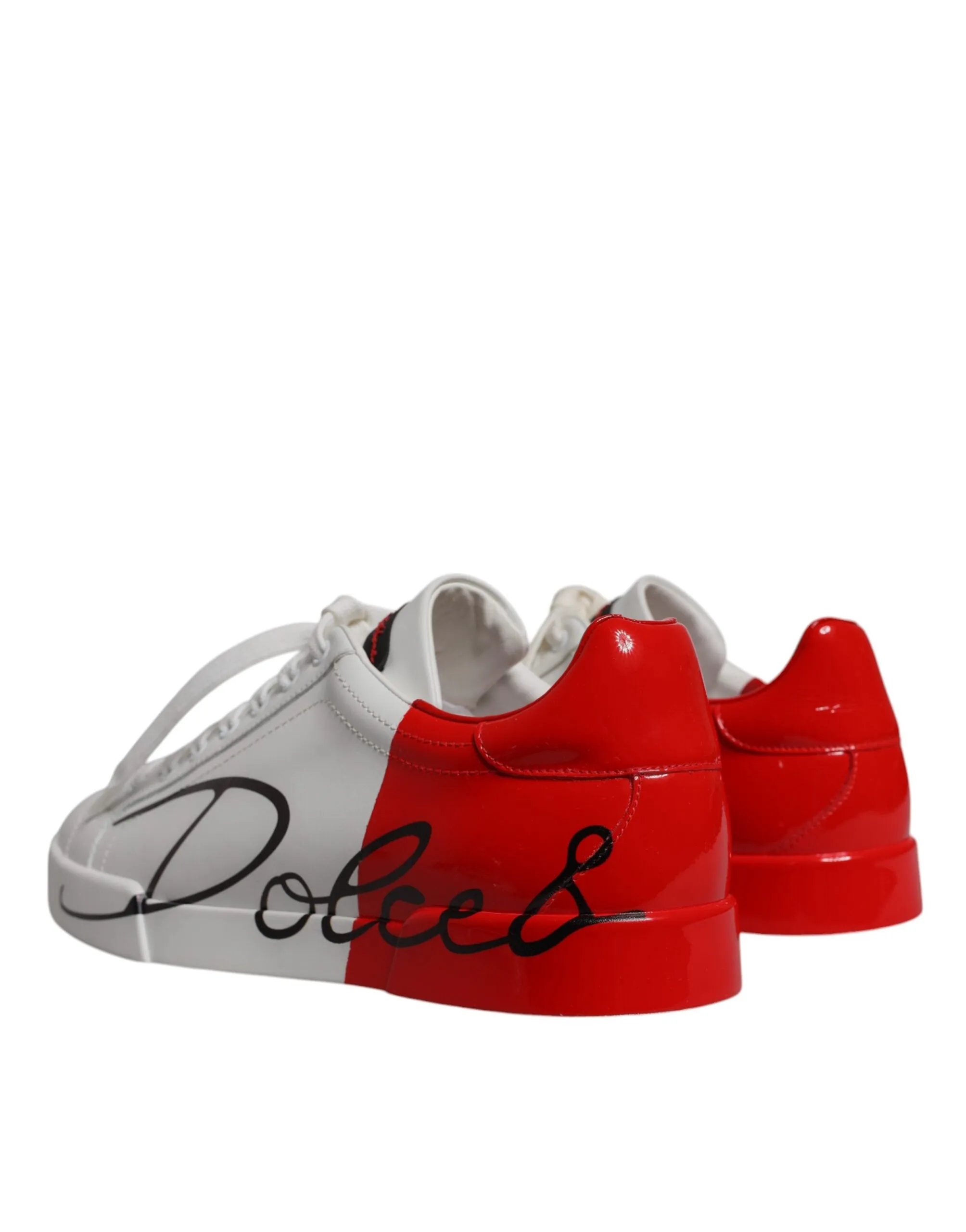 Dolce & Gabbana White Red Leather Logo Low Top Sneakers Shoes