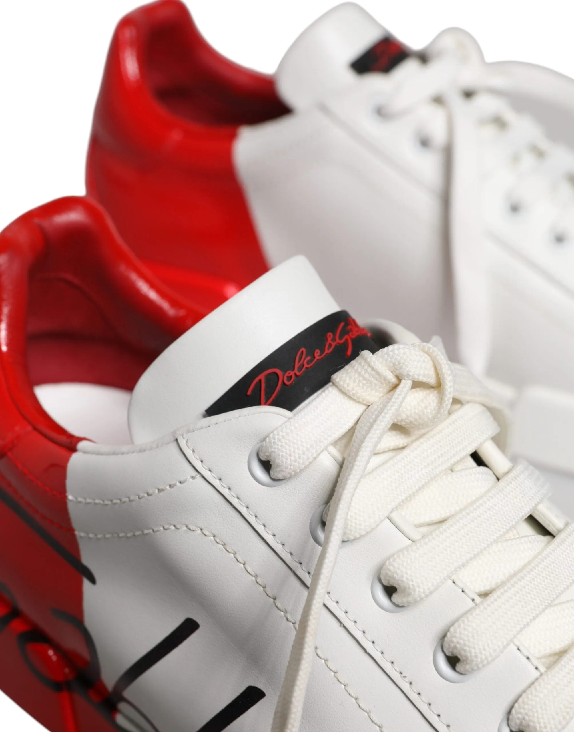 Dolce & Gabbana White Red Leather Logo Low Top Sneakers Shoes
