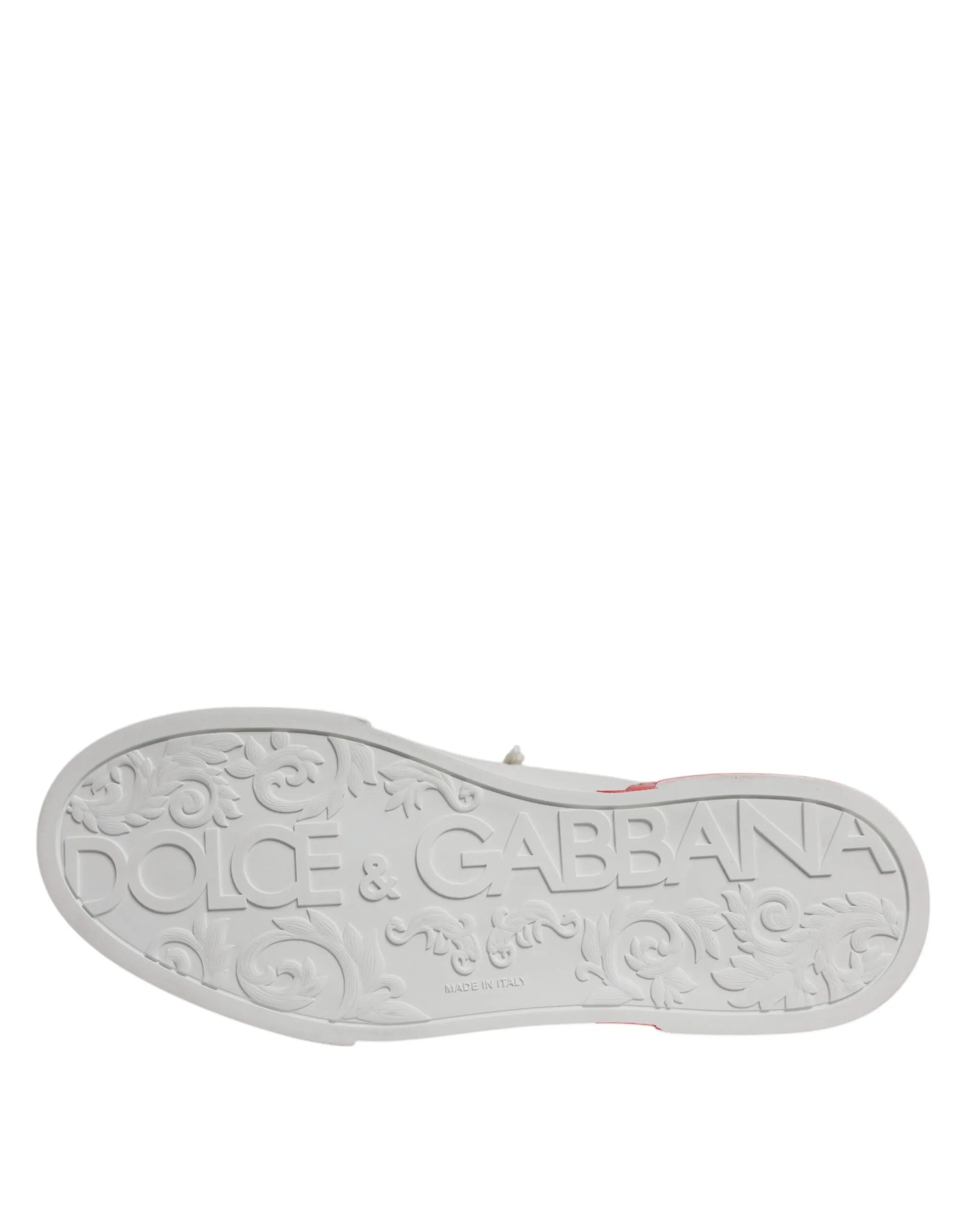 Dolce & Gabbana White Red Leather Logo Low Top Sneakers Shoes