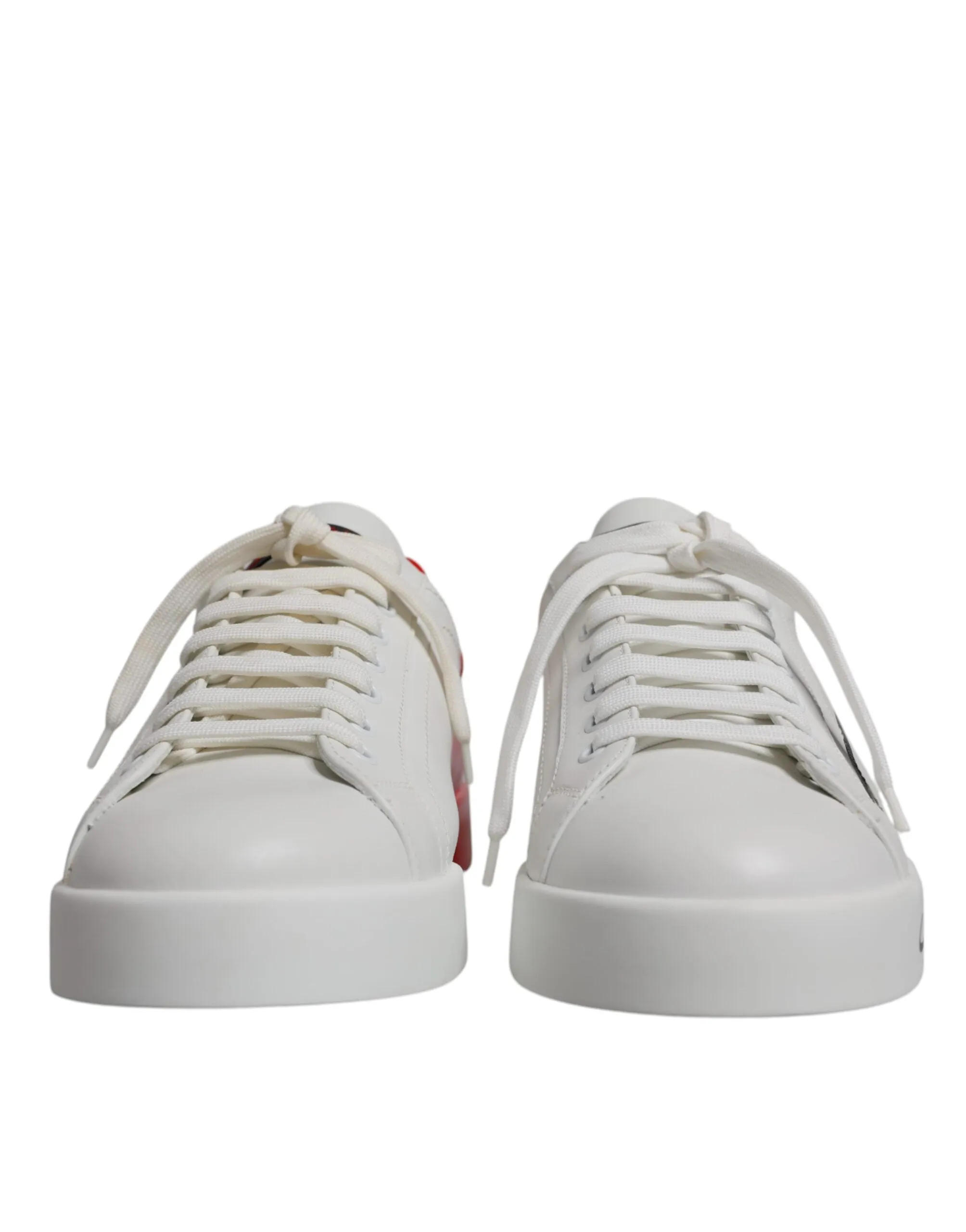 Dolce & Gabbana White Red Leather Logo Low Top Sneakers Shoes