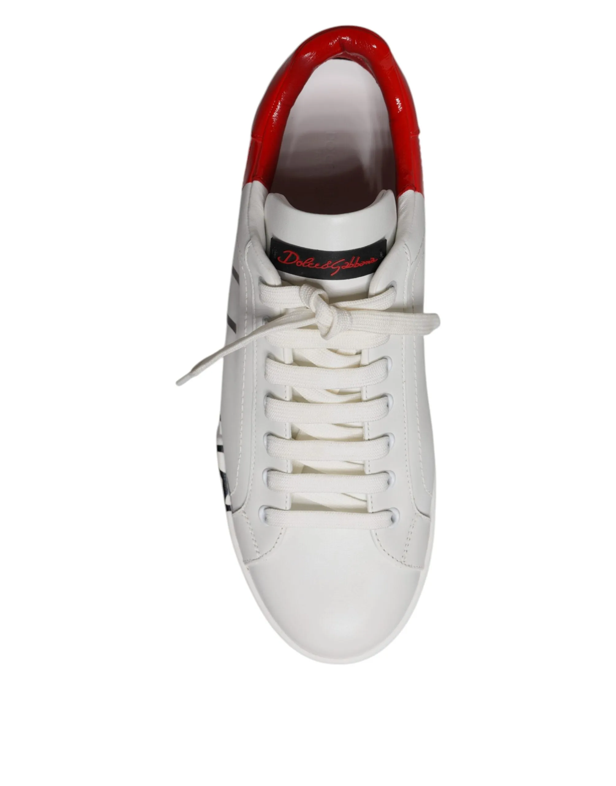 Dolce & Gabbana White Red Leather Logo Low Top Sneakers Shoes