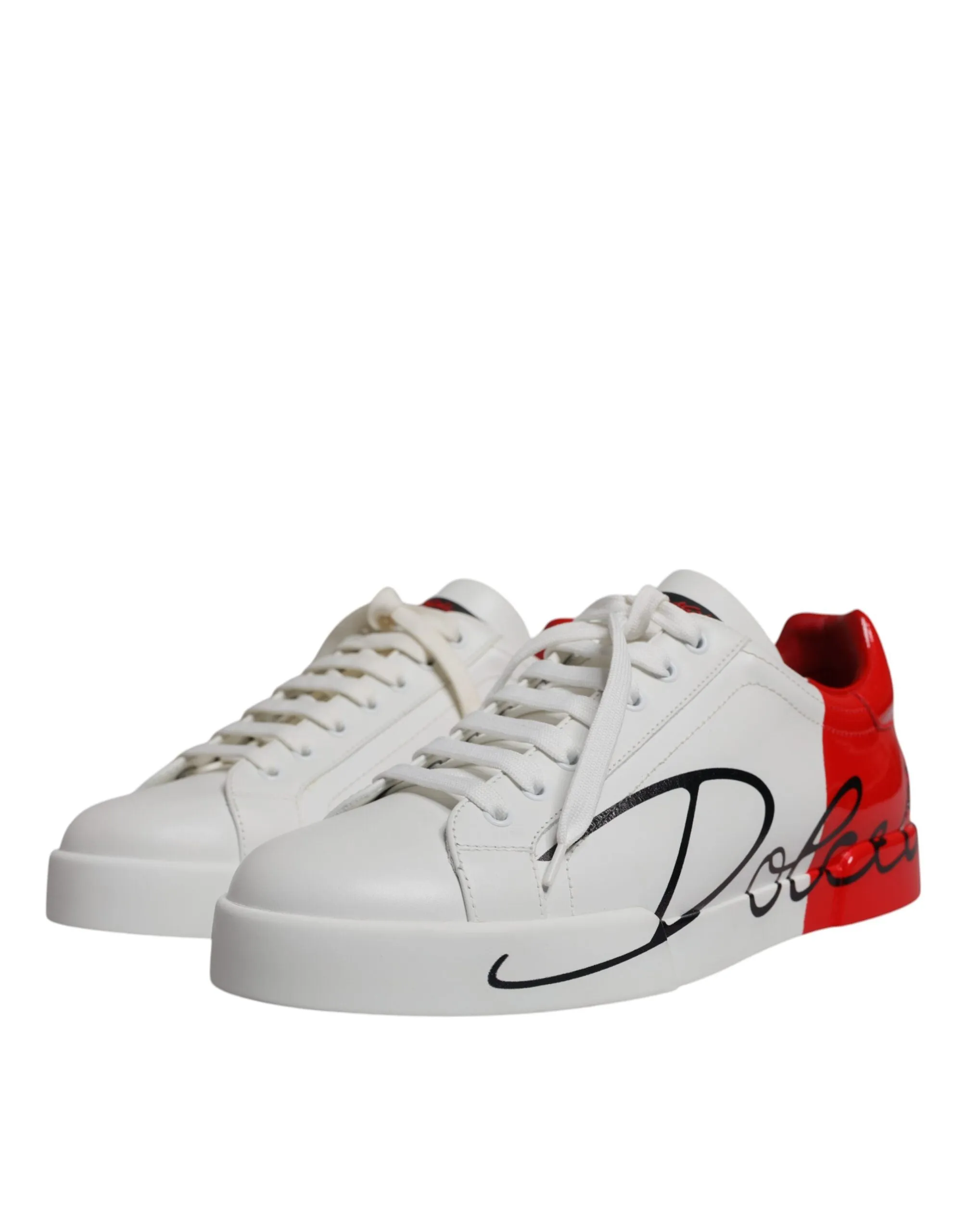 Dolce & Gabbana White Red Leather Logo Low Top Sneakers Shoes