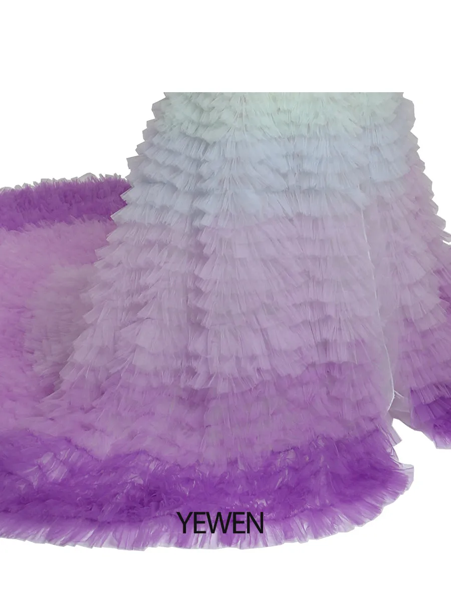 Elegant Rainbow Ruffles Evening Dresses Rhinestone Decoration Tulle Layers Photography Gown YEWEN