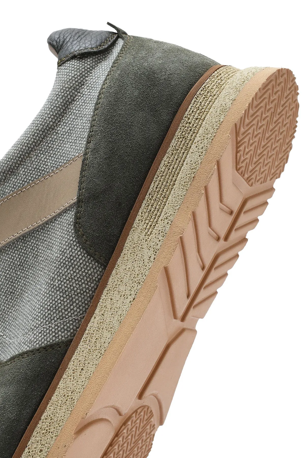 Erkek Haki Bağcıklı Deri Casual Sneaker