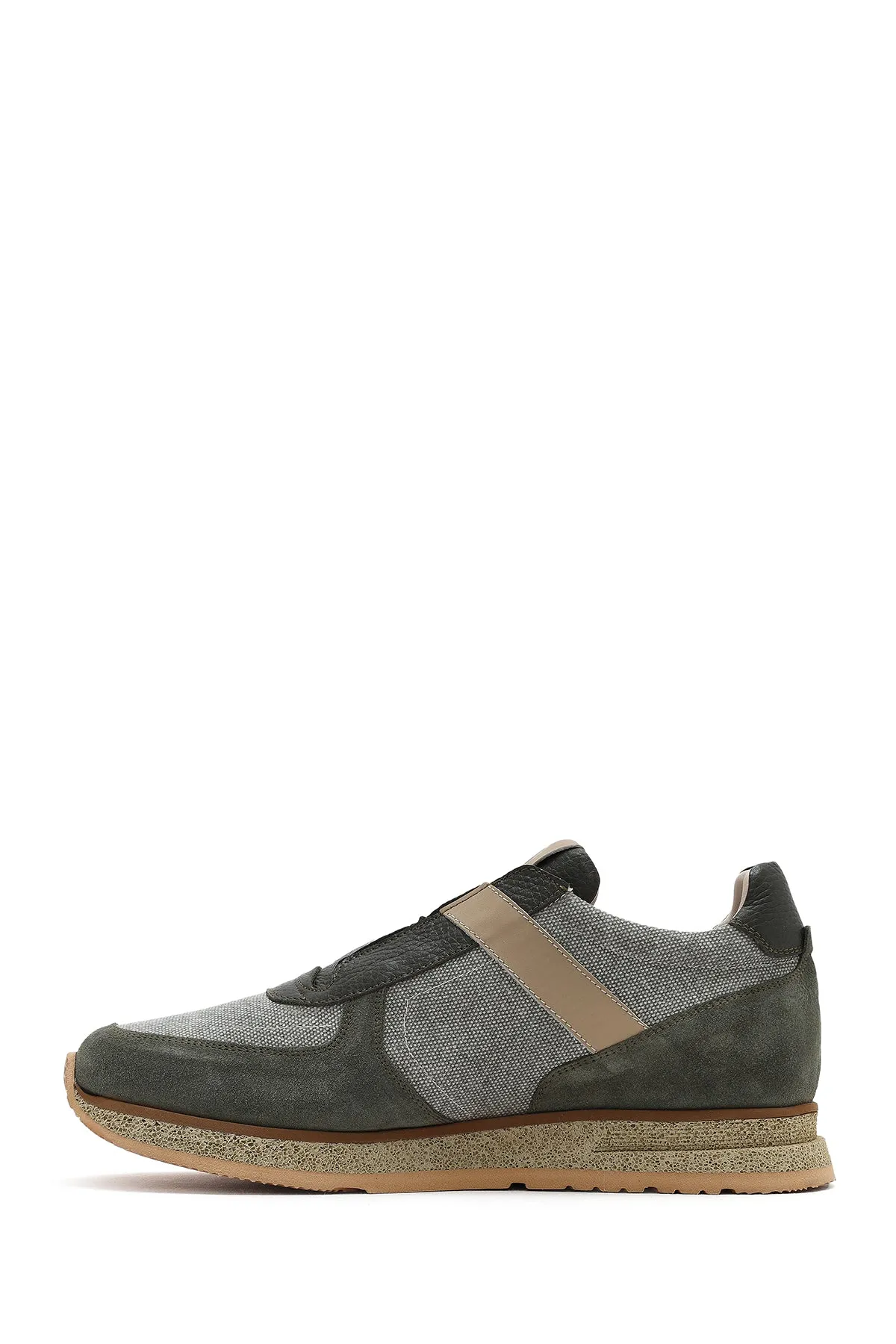 Erkek Haki Bağcıklı Deri Casual Sneaker