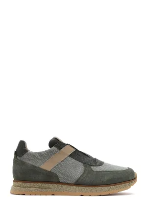 Erkek Haki Bağcıklı Deri Casual Sneaker