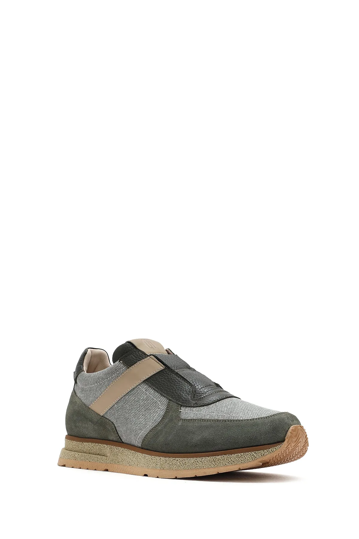 Erkek Haki Bağcıklı Deri Casual Sneaker
