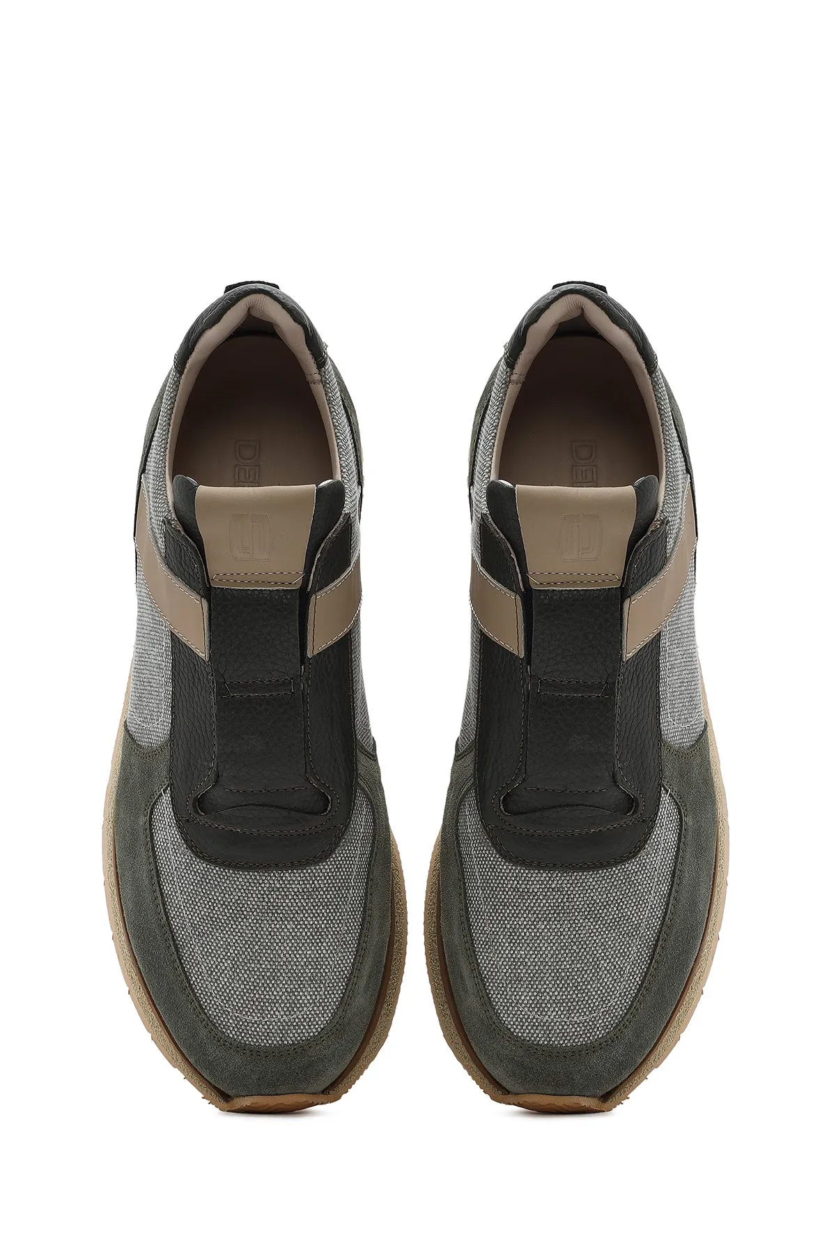 Erkek Haki Bağcıklı Deri Casual Sneaker