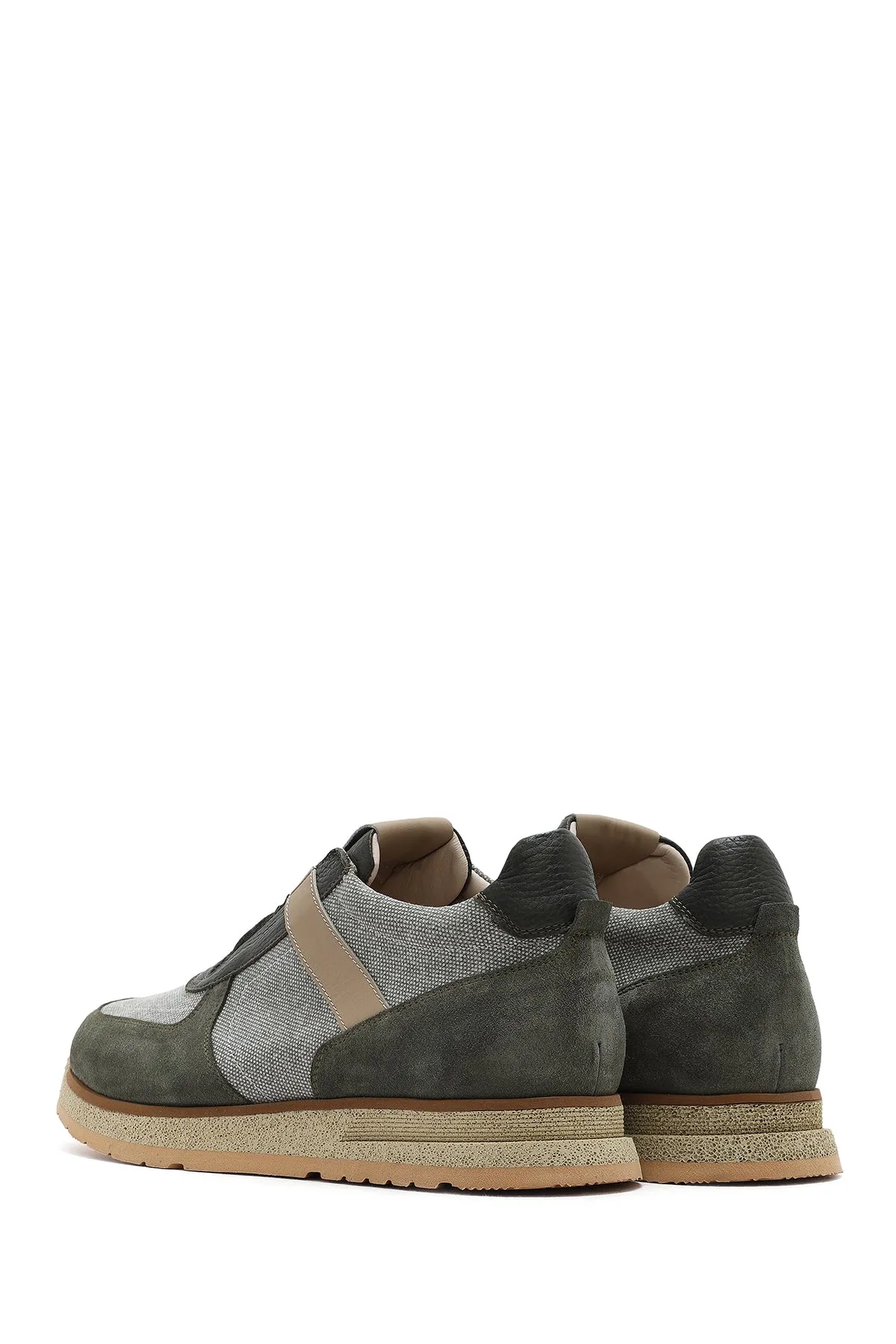 Erkek Haki Bağcıklı Deri Casual Sneaker
