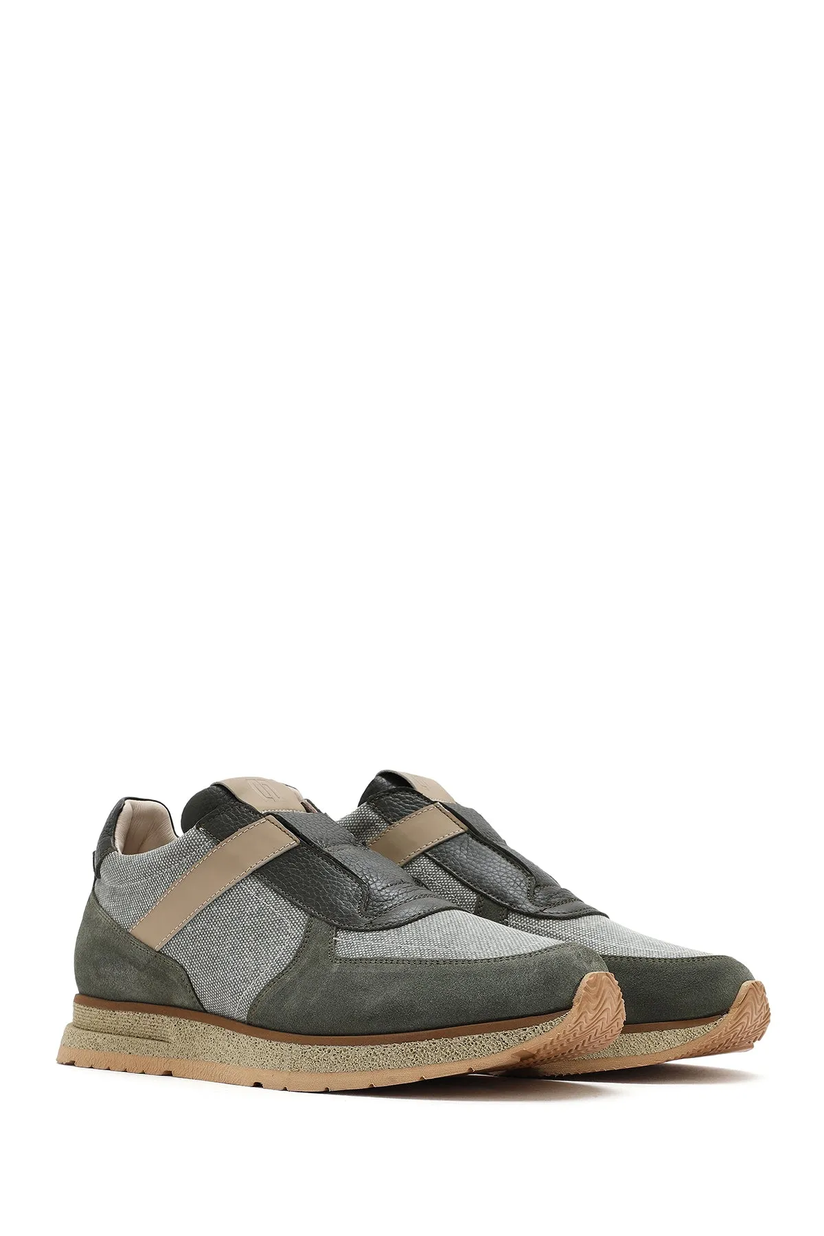 Erkek Haki Bağcıklı Deri Casual Sneaker