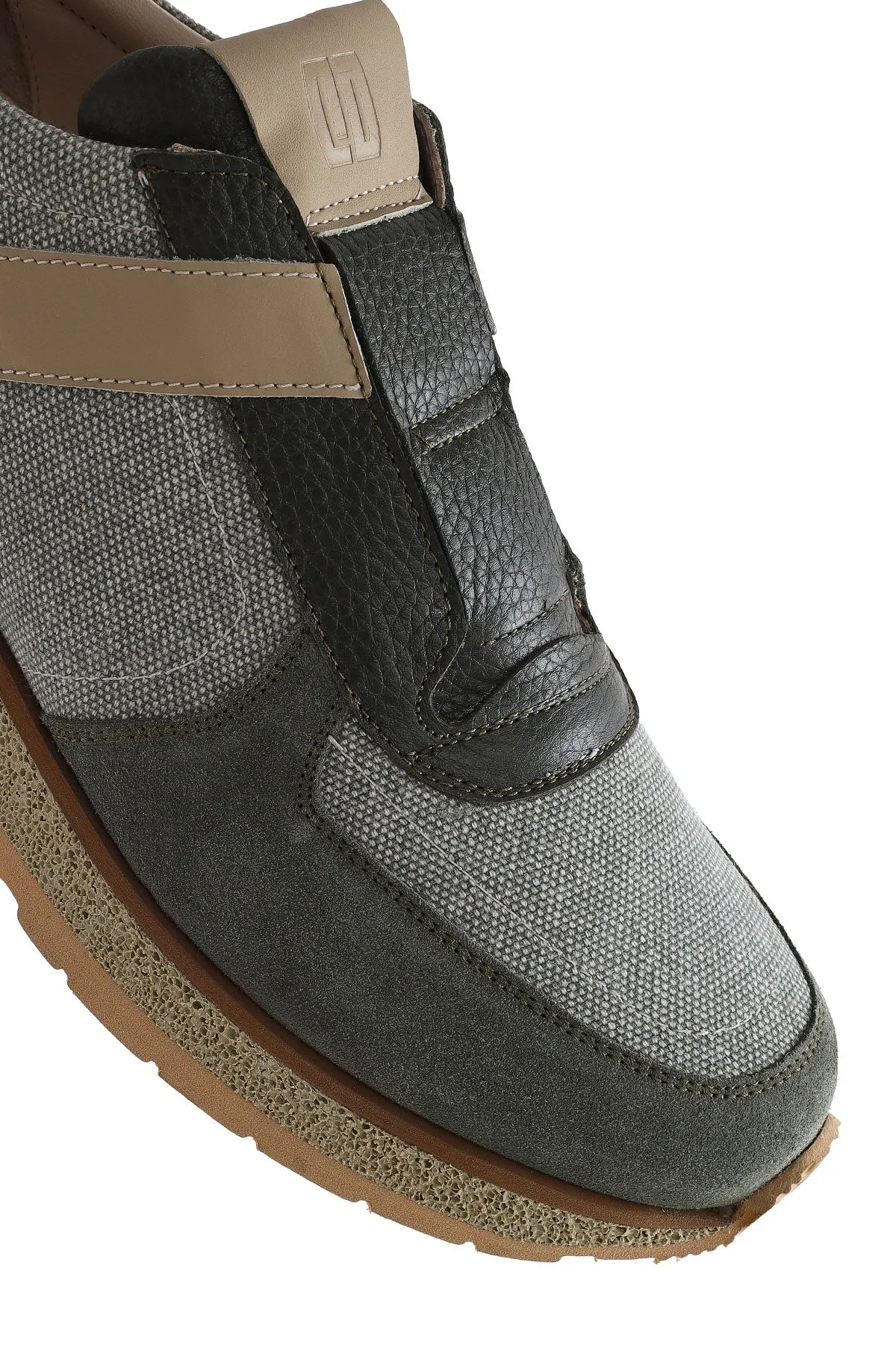 Erkek Haki Bağcıklı Deri Casual Sneaker
