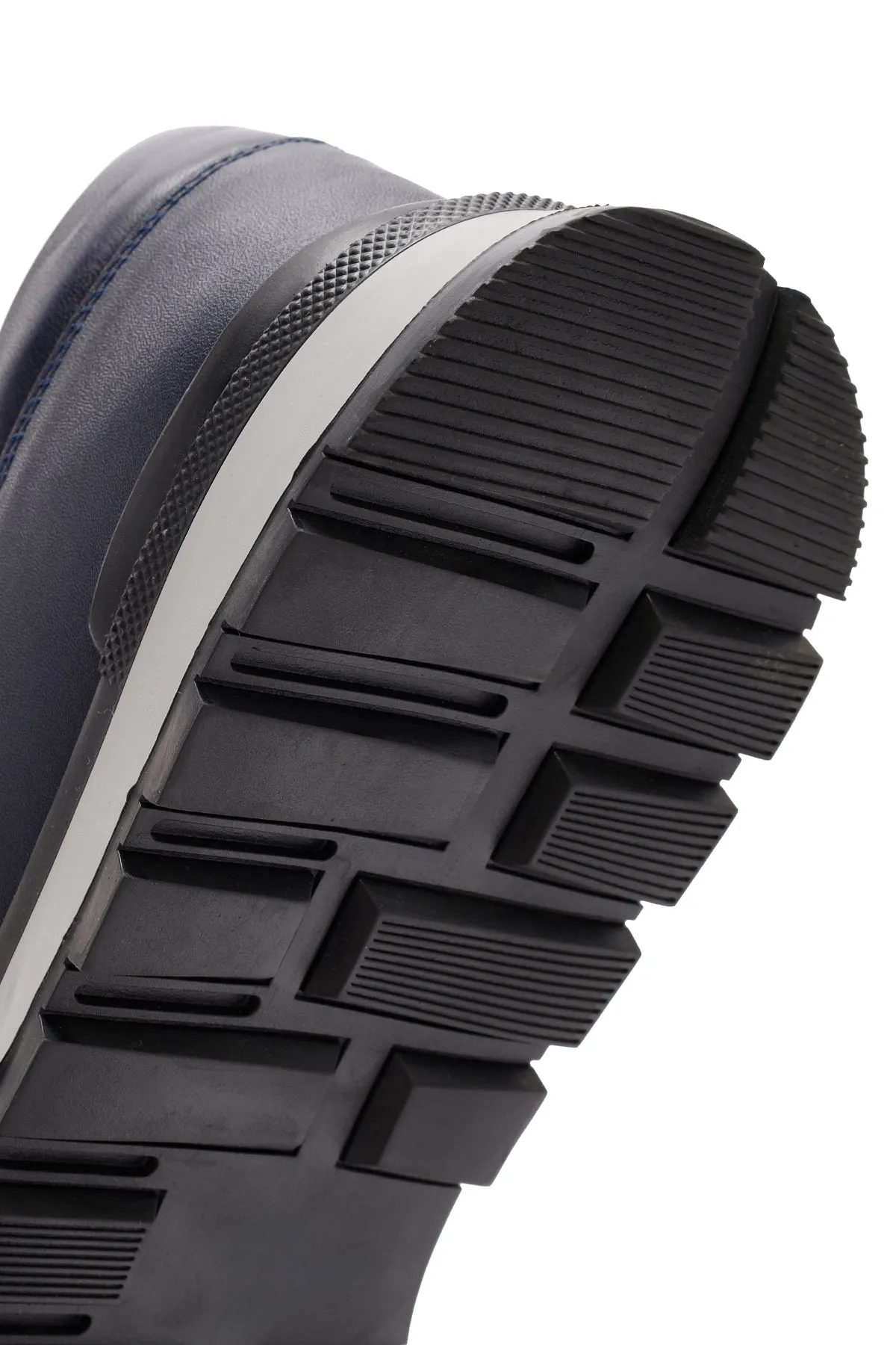 Erkek Lacivert Bağcıklı Deri Casual Sneaker