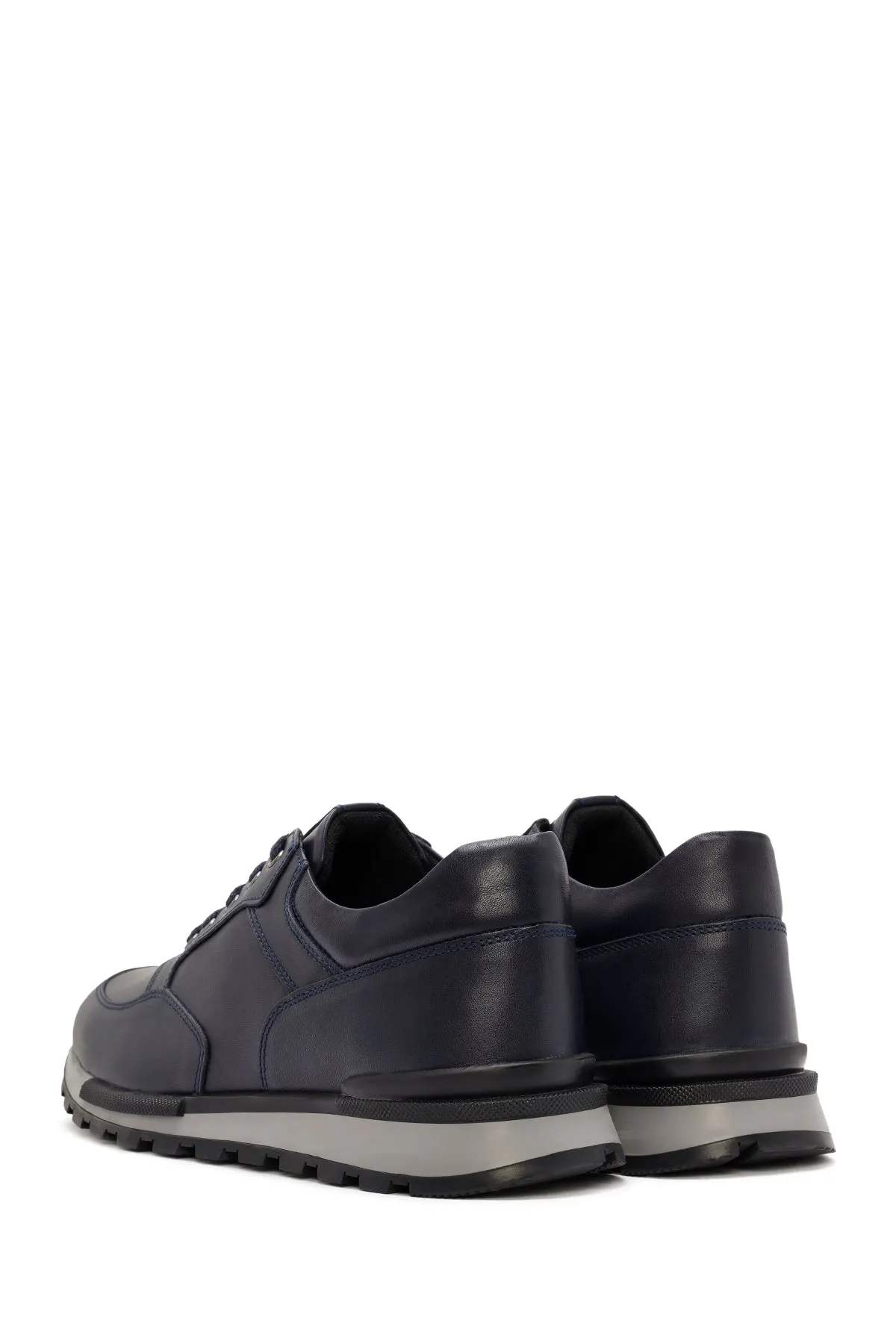 Erkek Lacivert Bağcıklı Deri Casual Sneaker