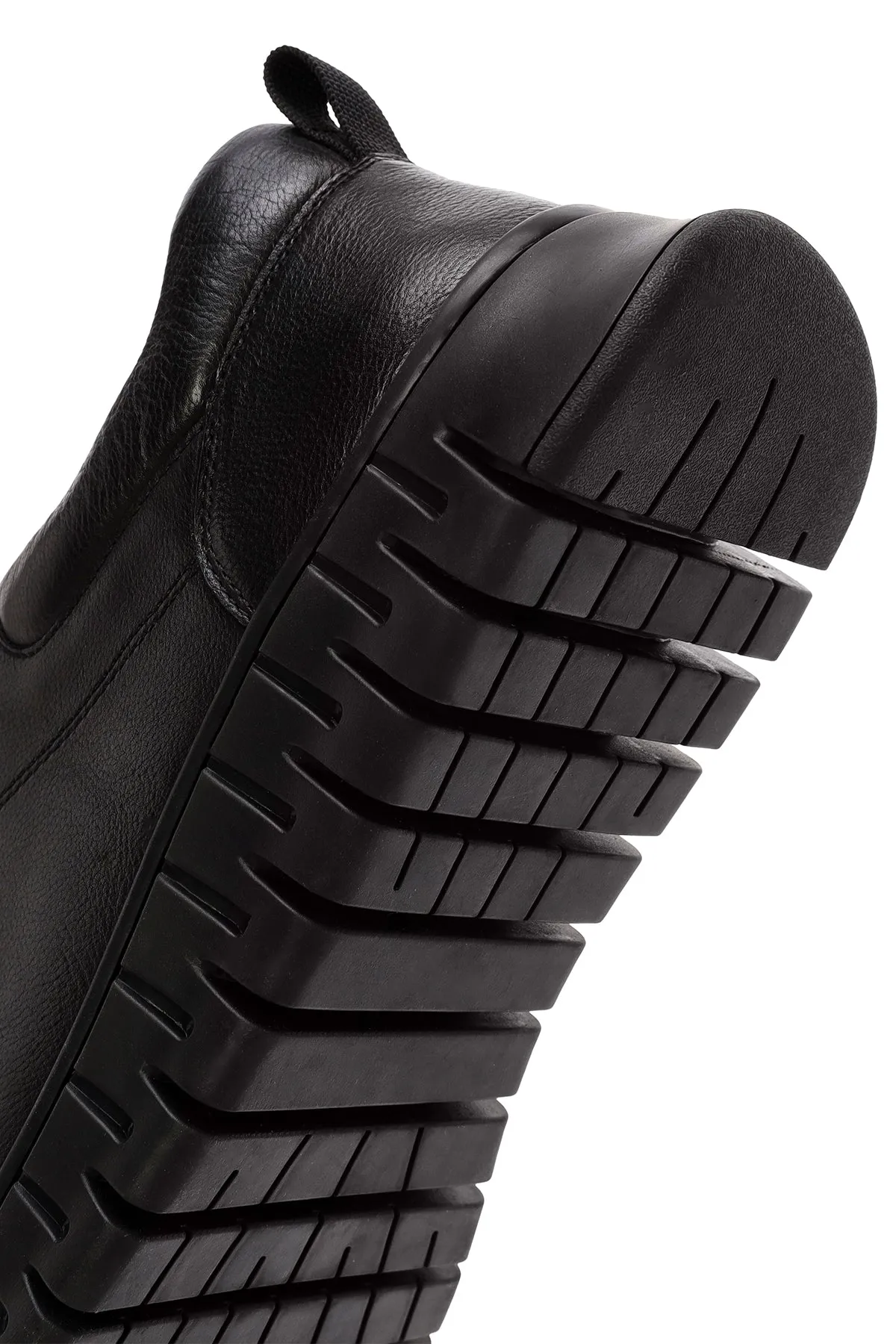 Erkek Siyah Bağcıklı Deri Casual Sneaker