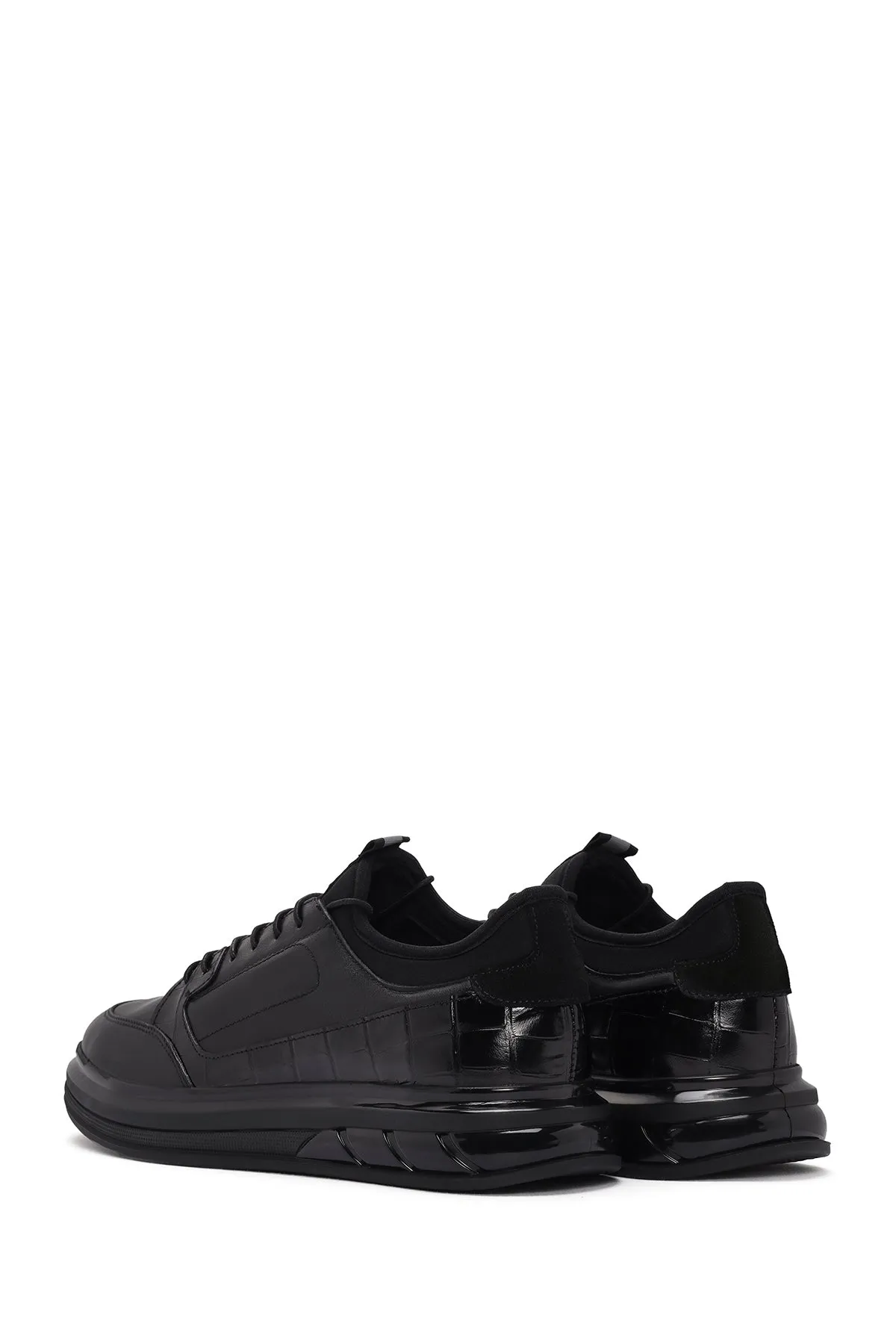 Erkek Siyah Bağcıklı Deri Casual Sneaker