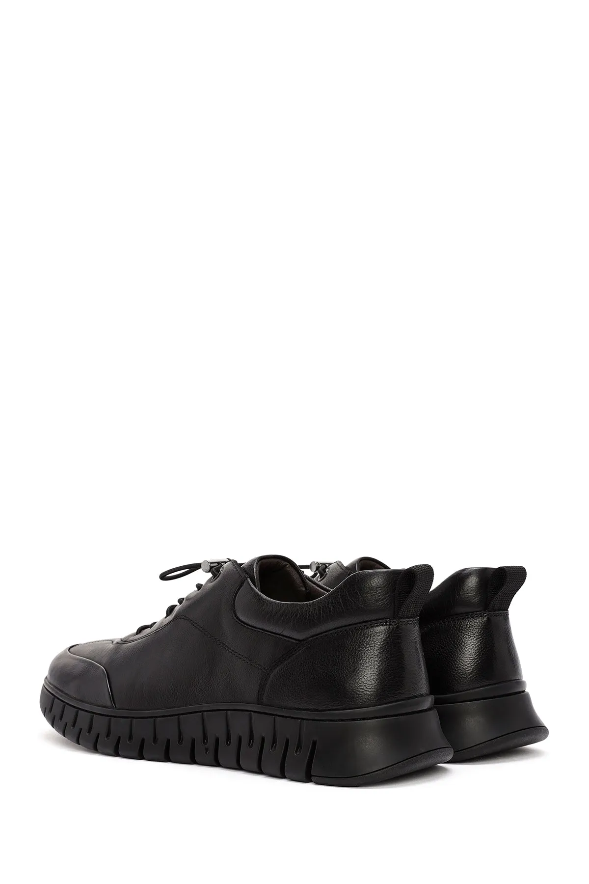 Erkek Siyah Bağcıklı Deri Casual Sneaker