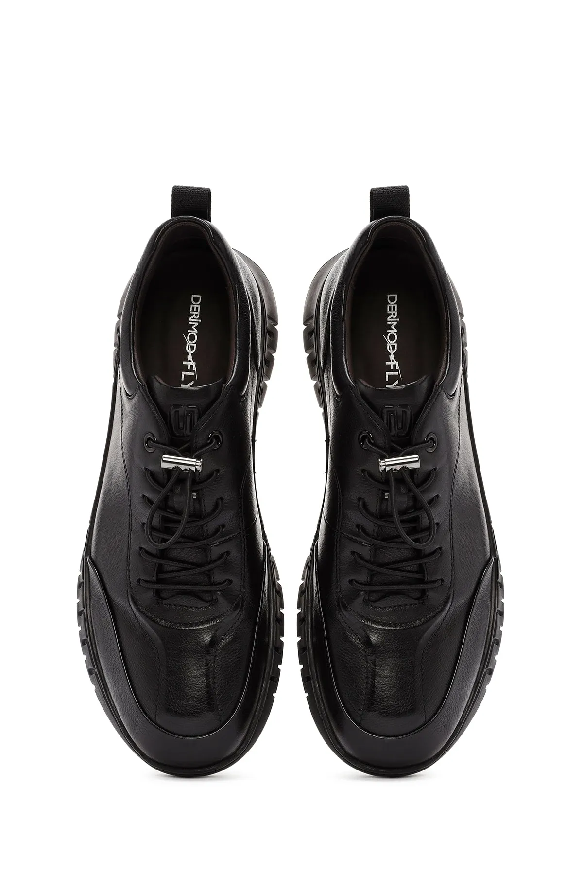 Erkek Siyah Bağcıklı Deri Casual Sneaker
