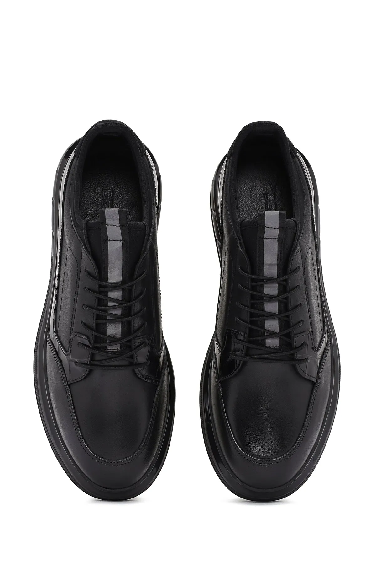 Erkek Siyah Bağcıklı Deri Casual Sneaker