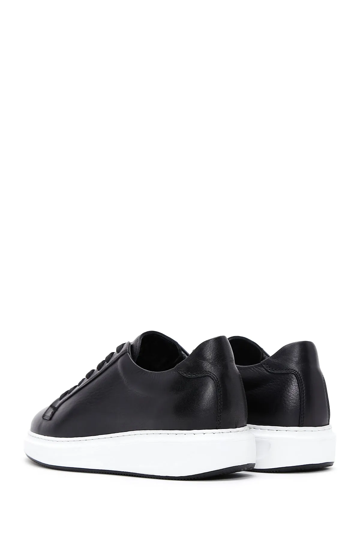 Erkek Siyah Bağcıklı Deri Sneaker