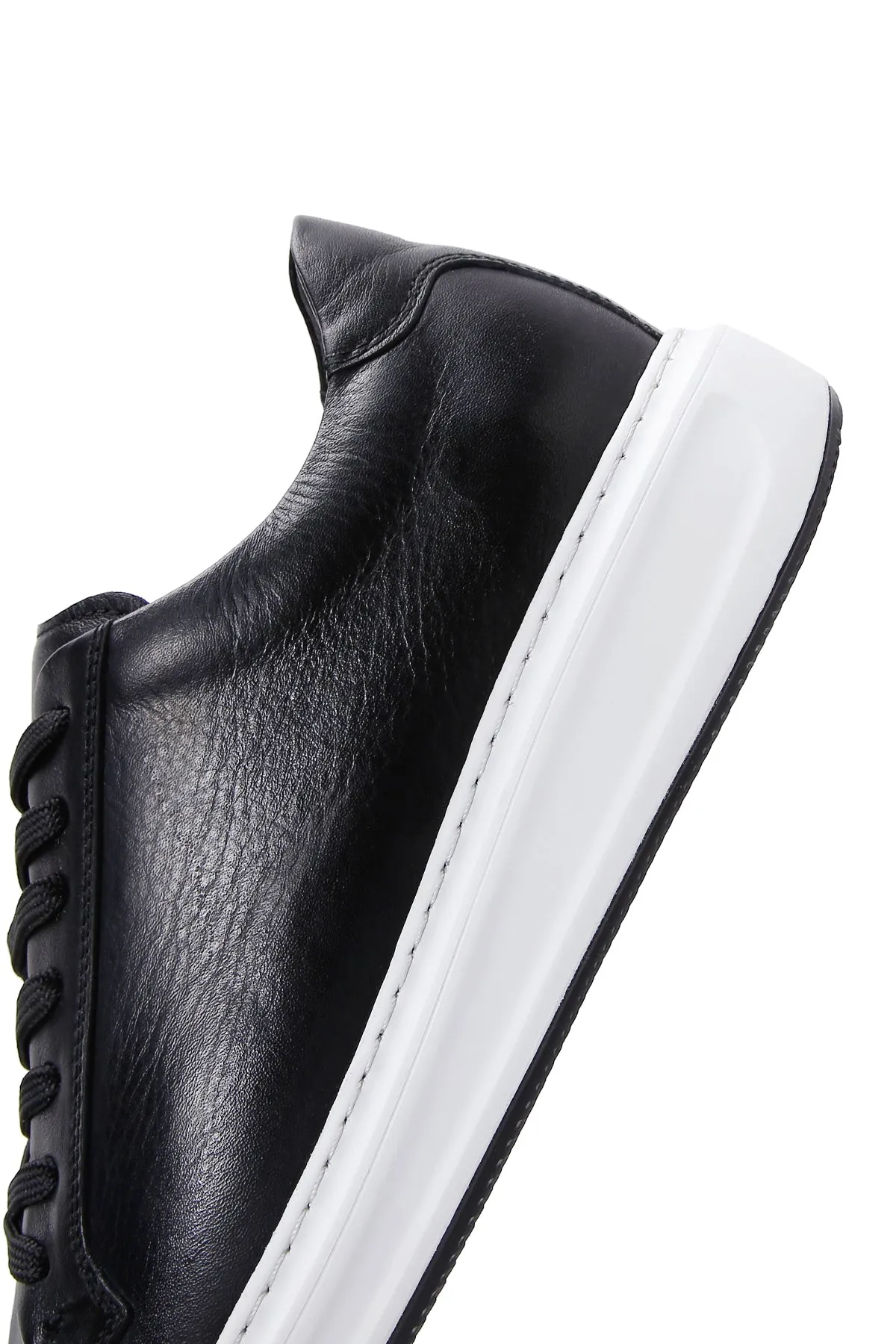 Erkek Siyah Bağcıklı Deri Sneaker