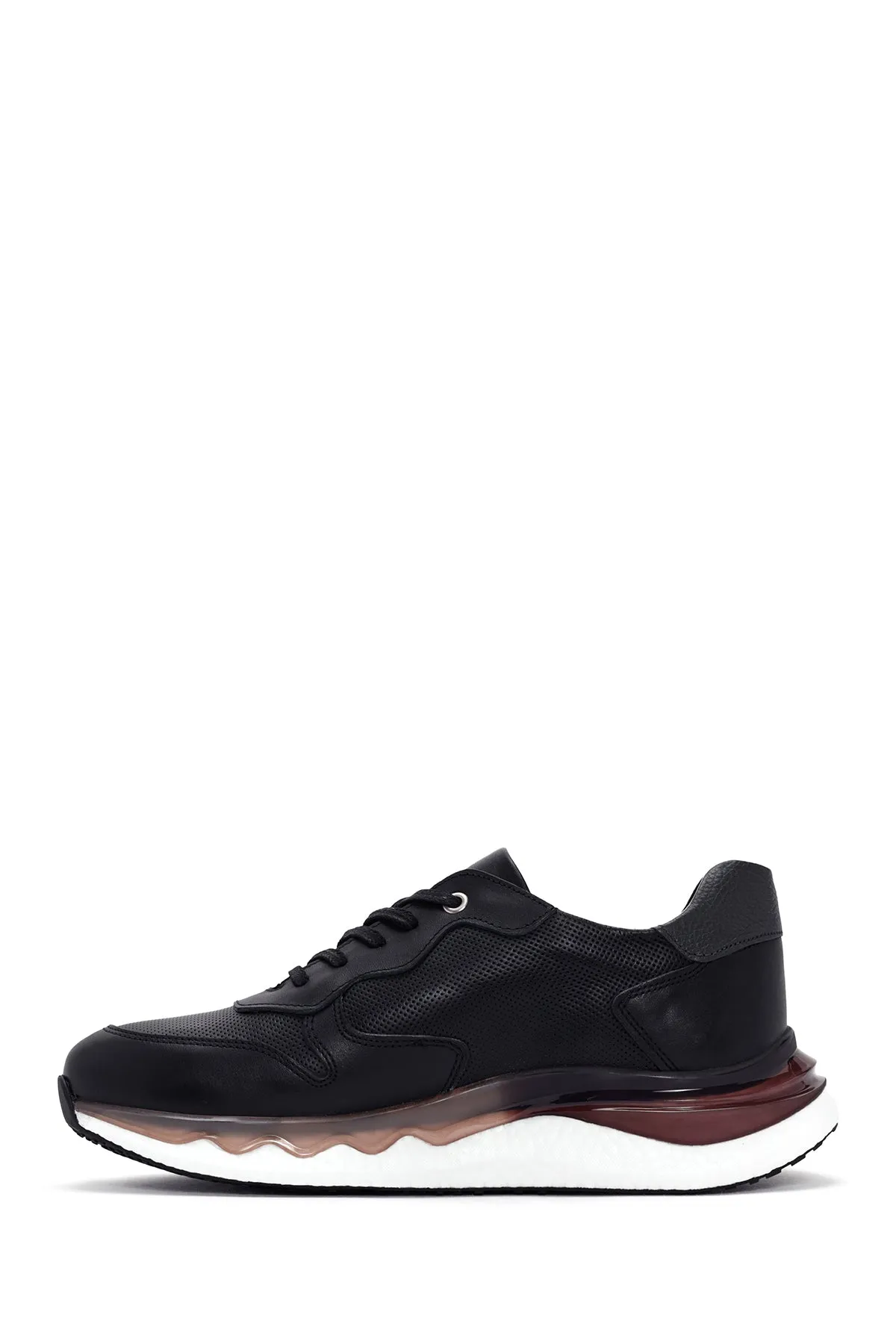 Erkek Siyah Bağcıklı Kalın Tabanlı Deri Casual Sneaker