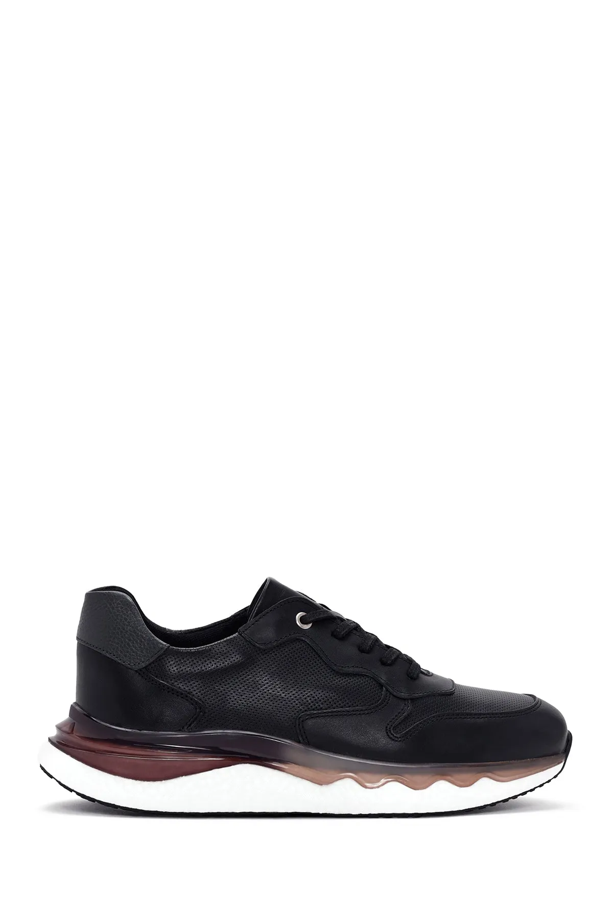 Erkek Siyah Bağcıklı Kalın Tabanlı Deri Casual Sneaker