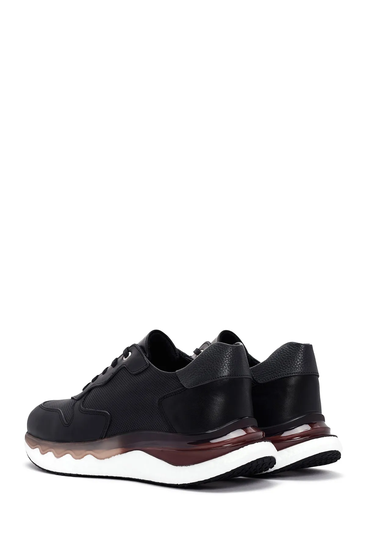 Erkek Siyah Bağcıklı Kalın Tabanlı Deri Casual Sneaker
