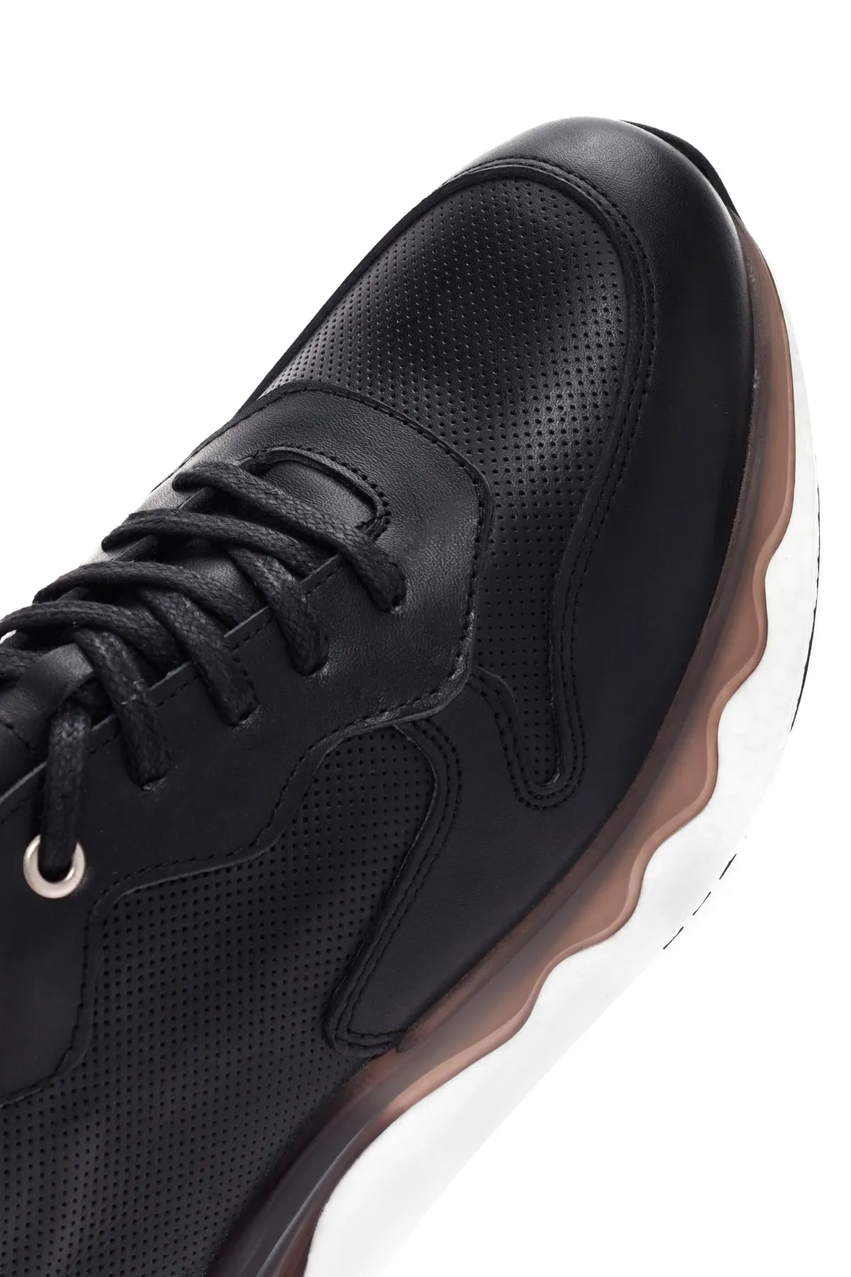 Erkek Siyah Bağcıklı Kalın Tabanlı Deri Casual Sneaker
