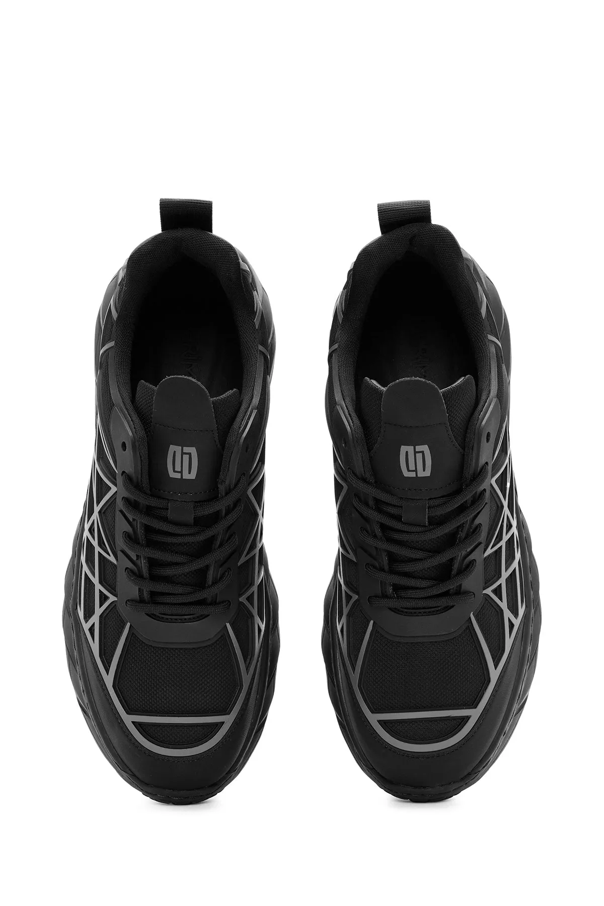 Erkek Siyah Bağcıklı Kalın Tabanlı Kumaş Sneaker