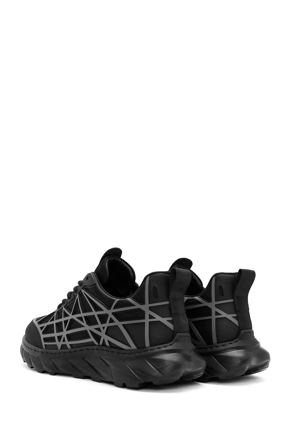 Erkek Siyah Bağcıklı Kalın Tabanlı Kumaş Sneaker