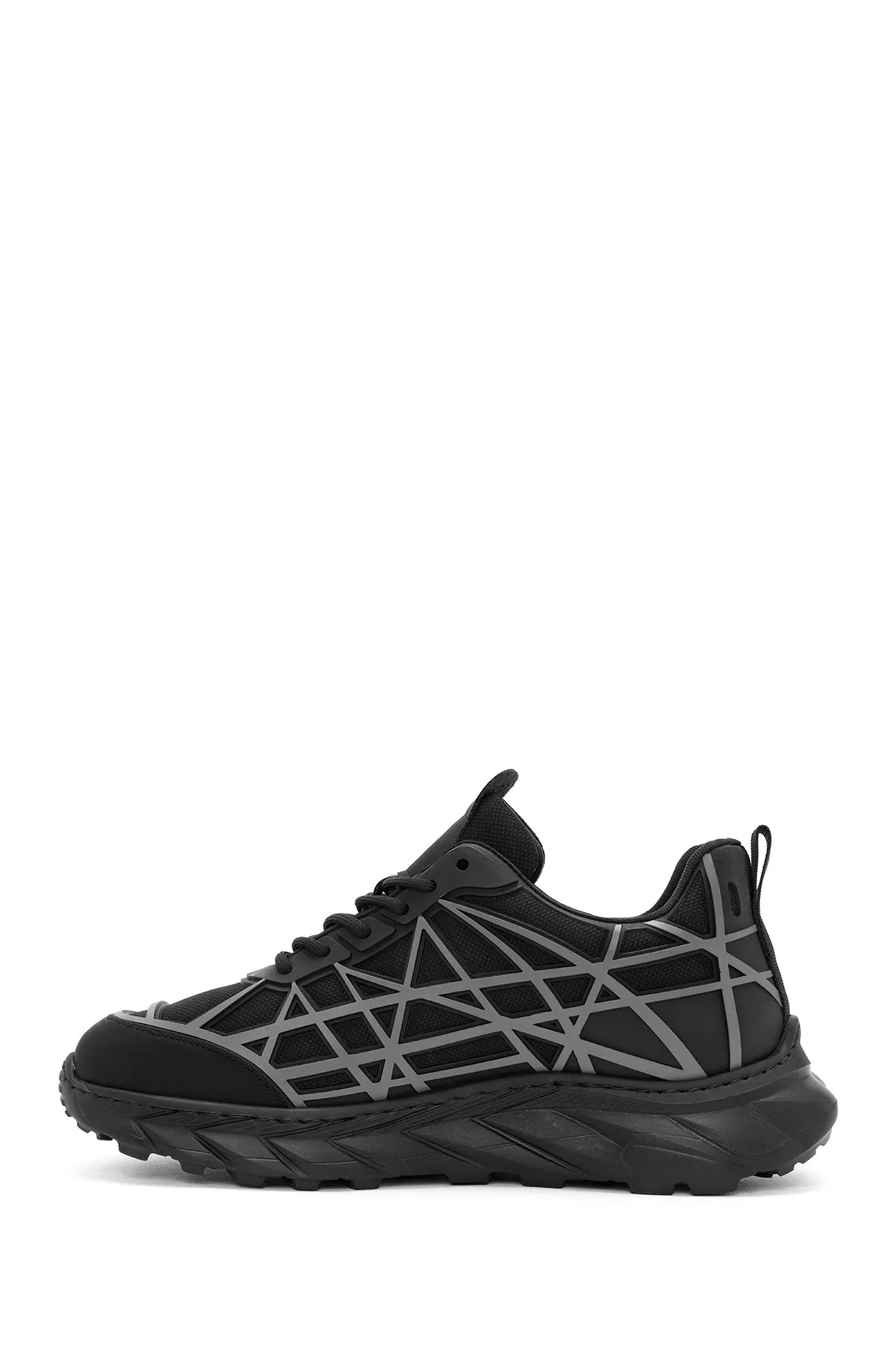 Erkek Siyah Bağcıklı Kalın Tabanlı Kumaş Sneaker