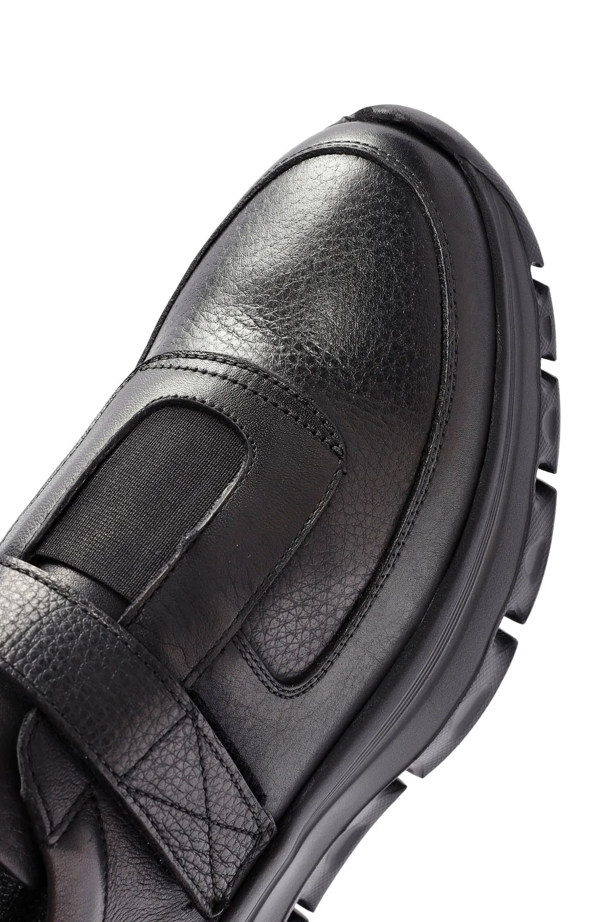 Erkek Siyah Bantlı Deri Sneaker