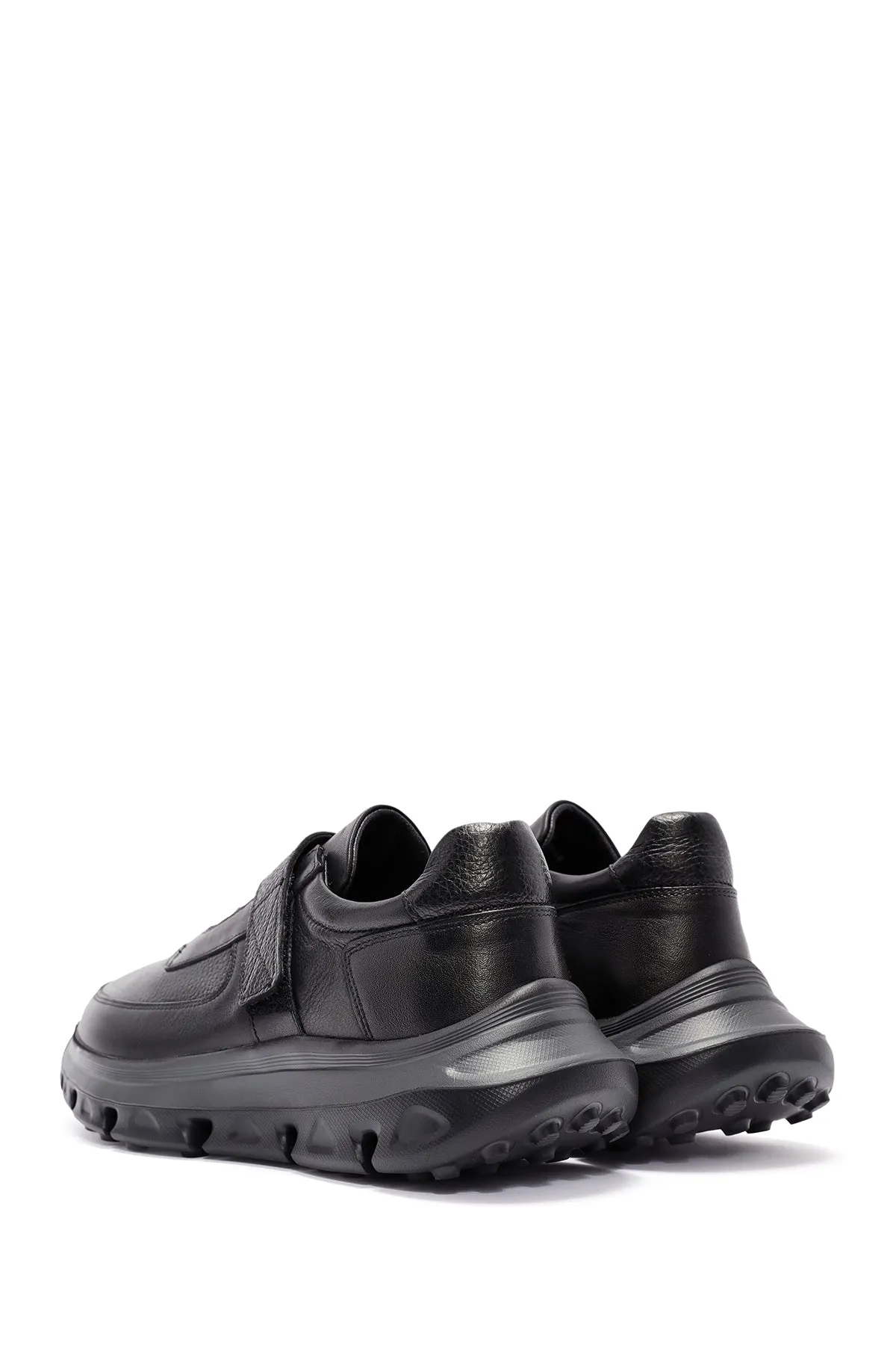 Erkek Siyah Bantlı Deri Sneaker