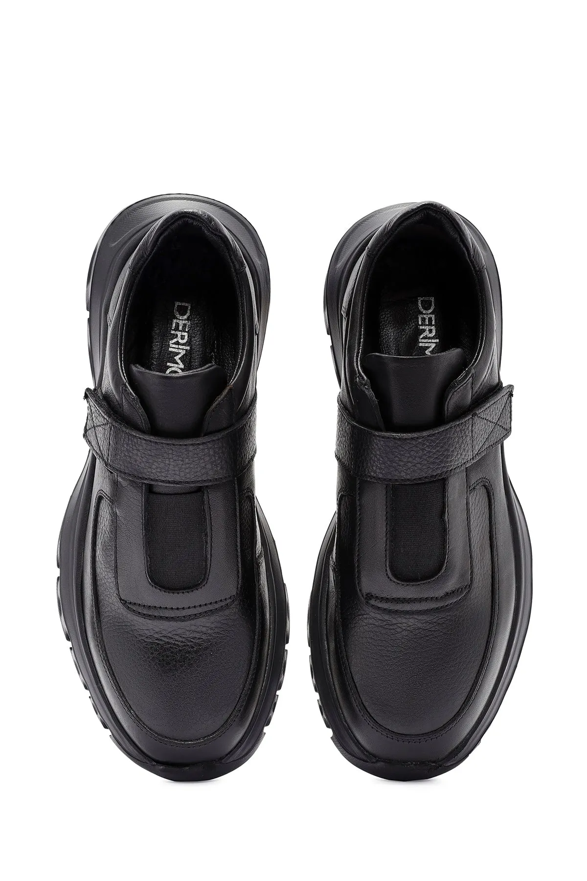 Erkek Siyah Bantlı Deri Sneaker