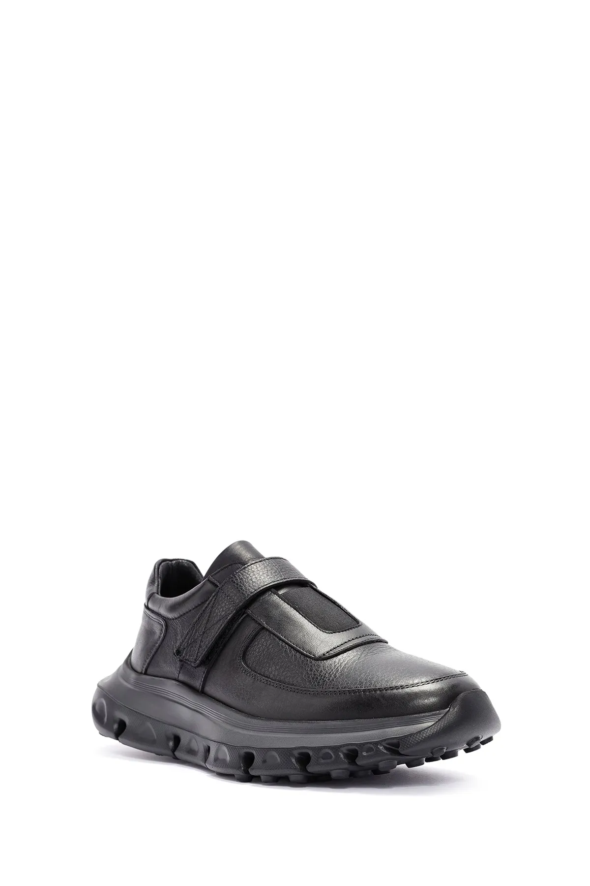 Erkek Siyah Bantlı Deri Sneaker