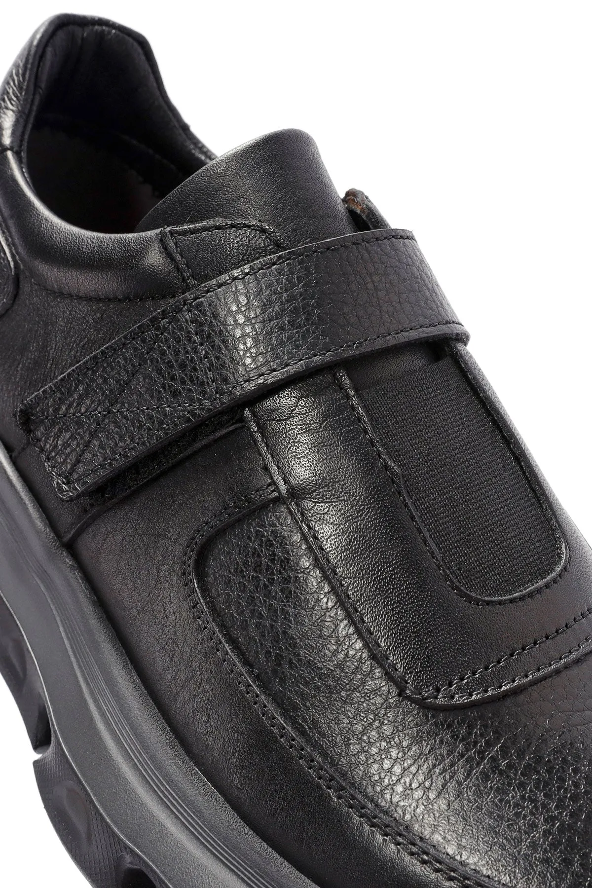 Erkek Siyah Bantlı Deri Sneaker
