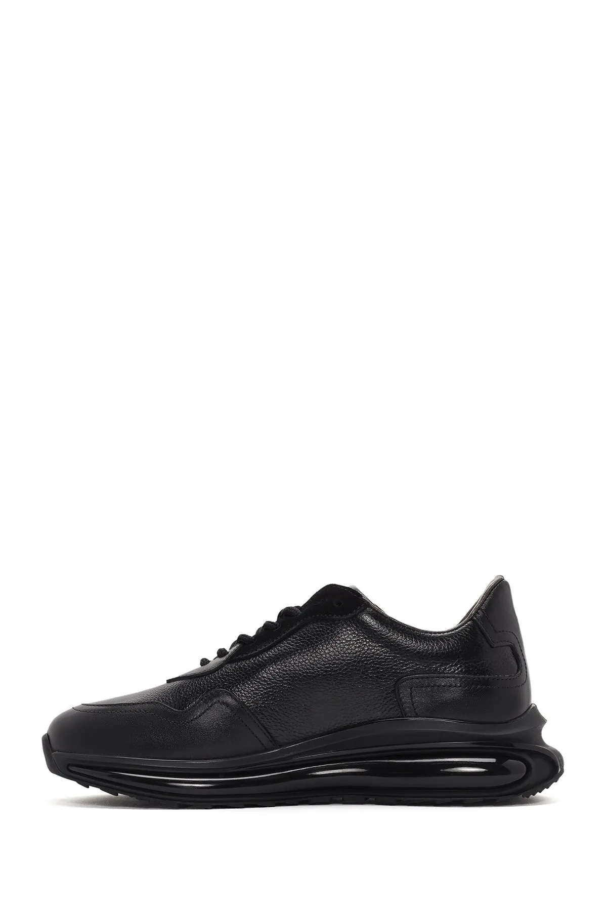 Erkek Siyah Kalın Tabanlı Bağcıklı Deri Casual Sneaker