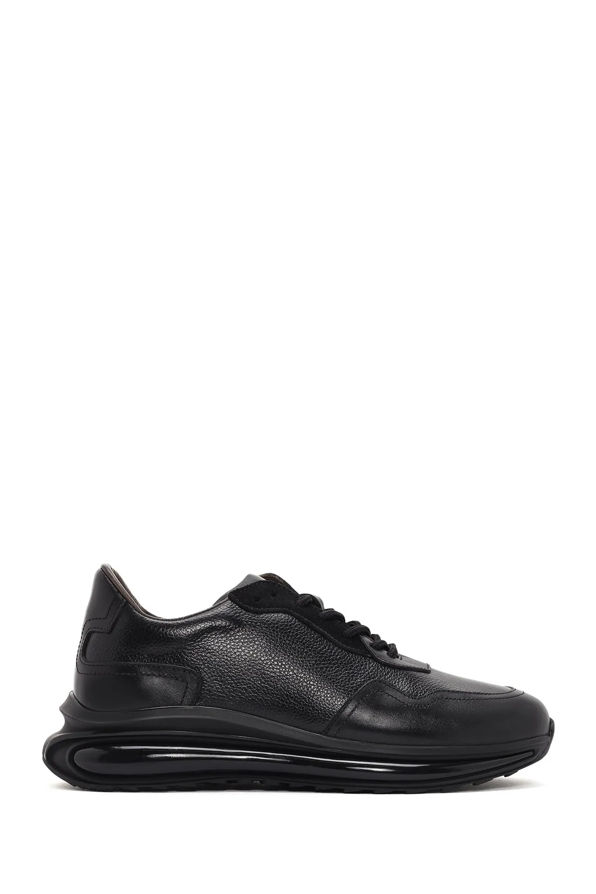 Erkek Siyah Kalın Tabanlı Bağcıklı Deri Casual Sneaker