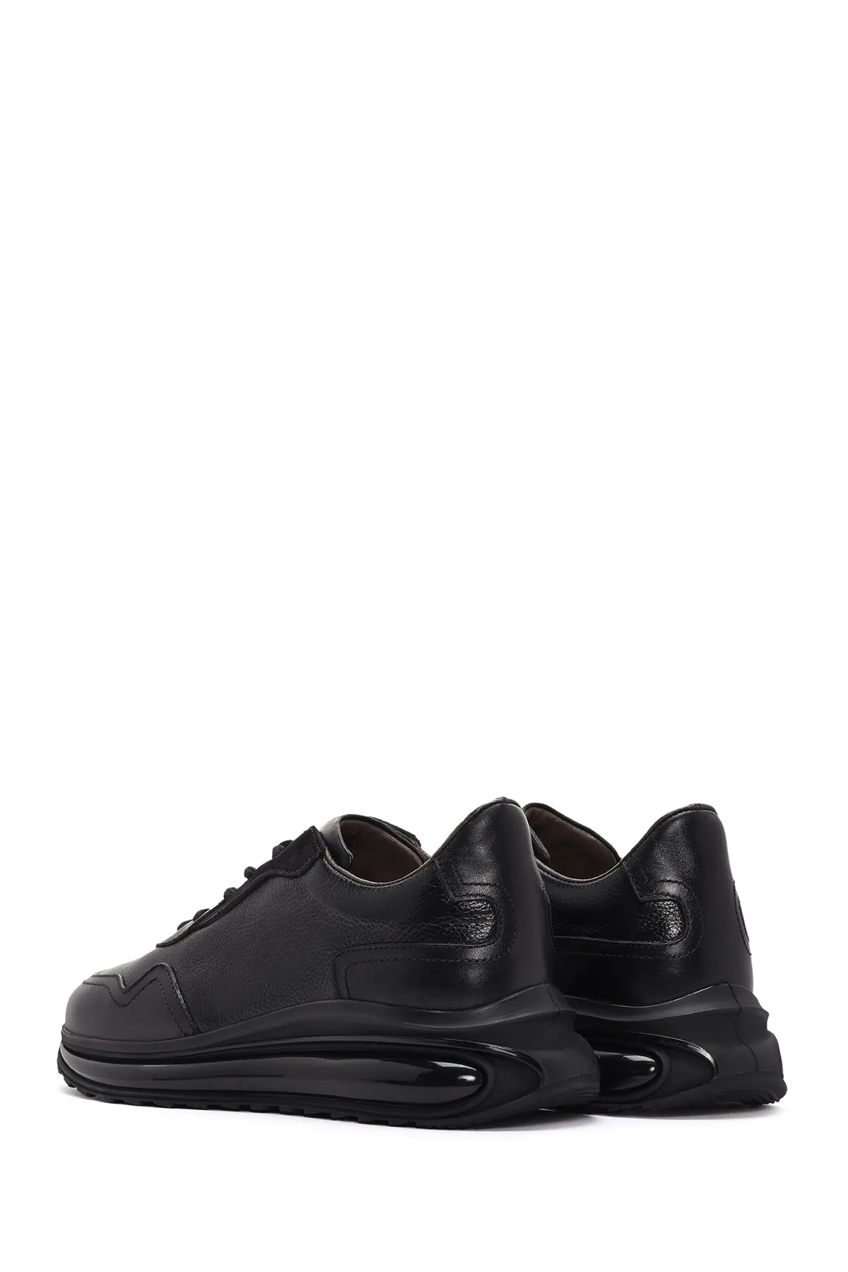 Erkek Siyah Kalın Tabanlı Bağcıklı Deri Casual Sneaker