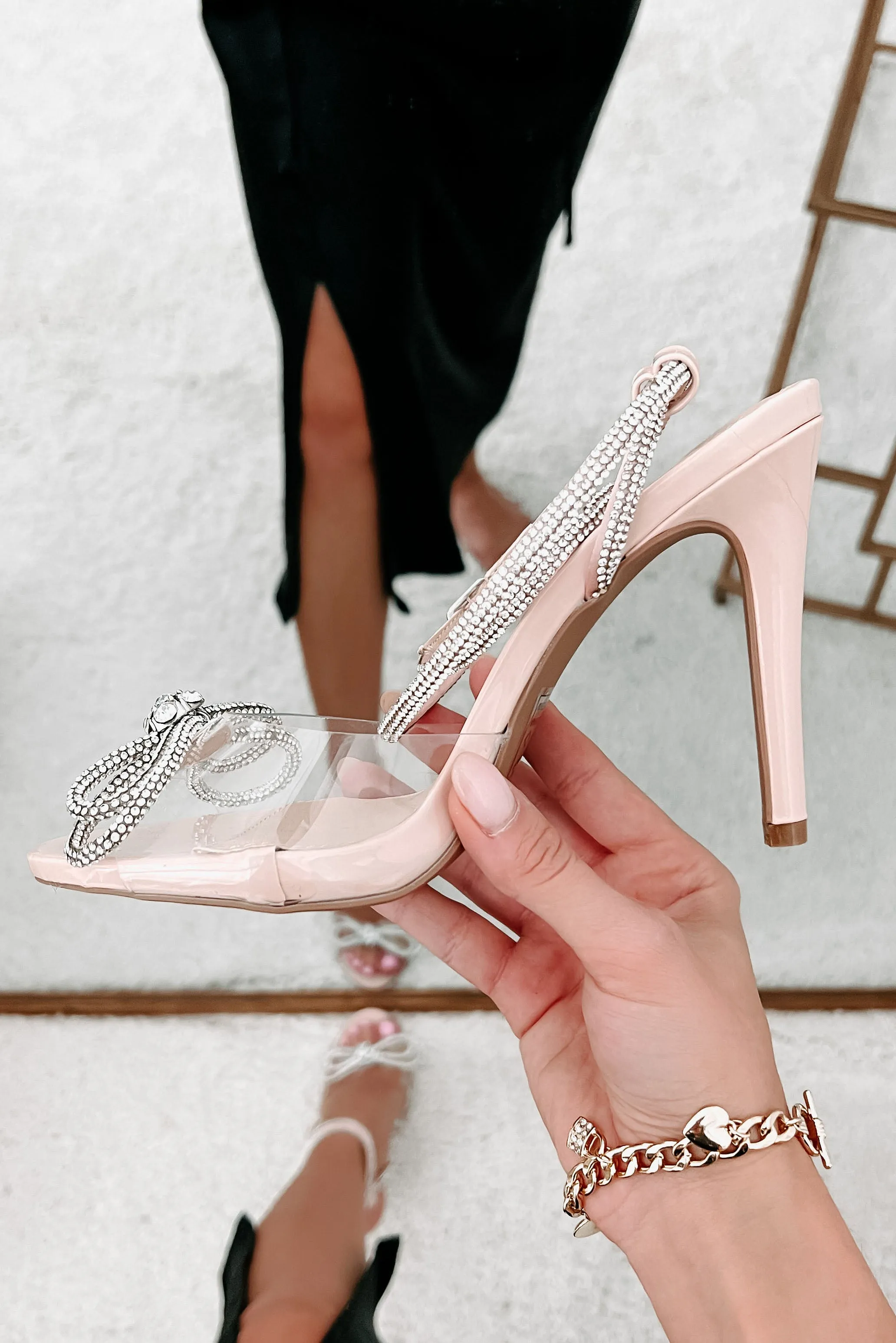 Getting Girly Rhinestone Bow Heel (Nude)