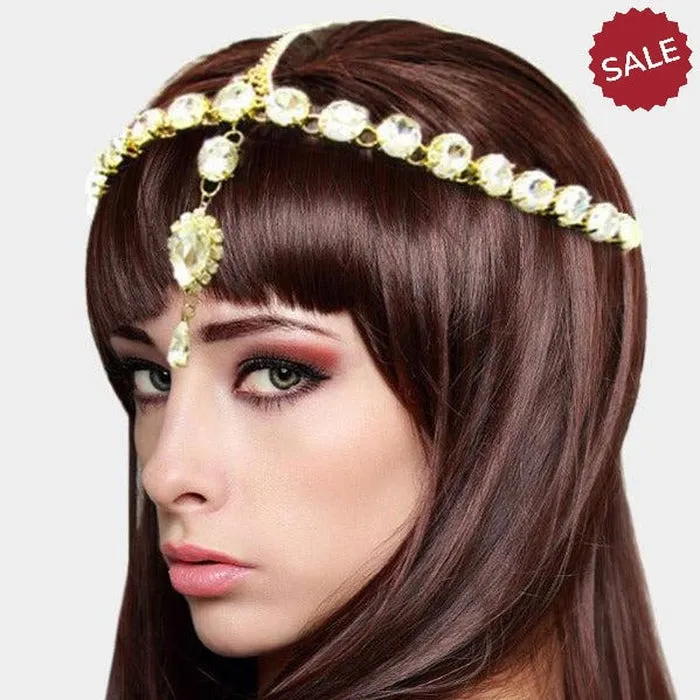 Gold Head Chain Round Teardrop Stones